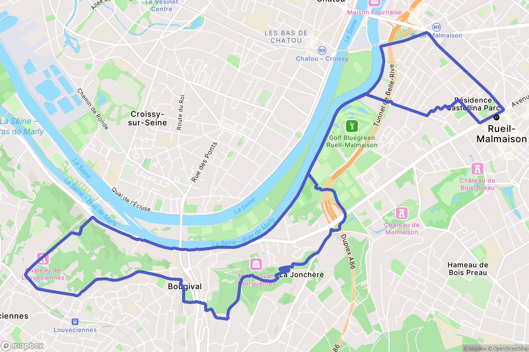 Rueil-Malmaison : carte du parcours de randonnée - France