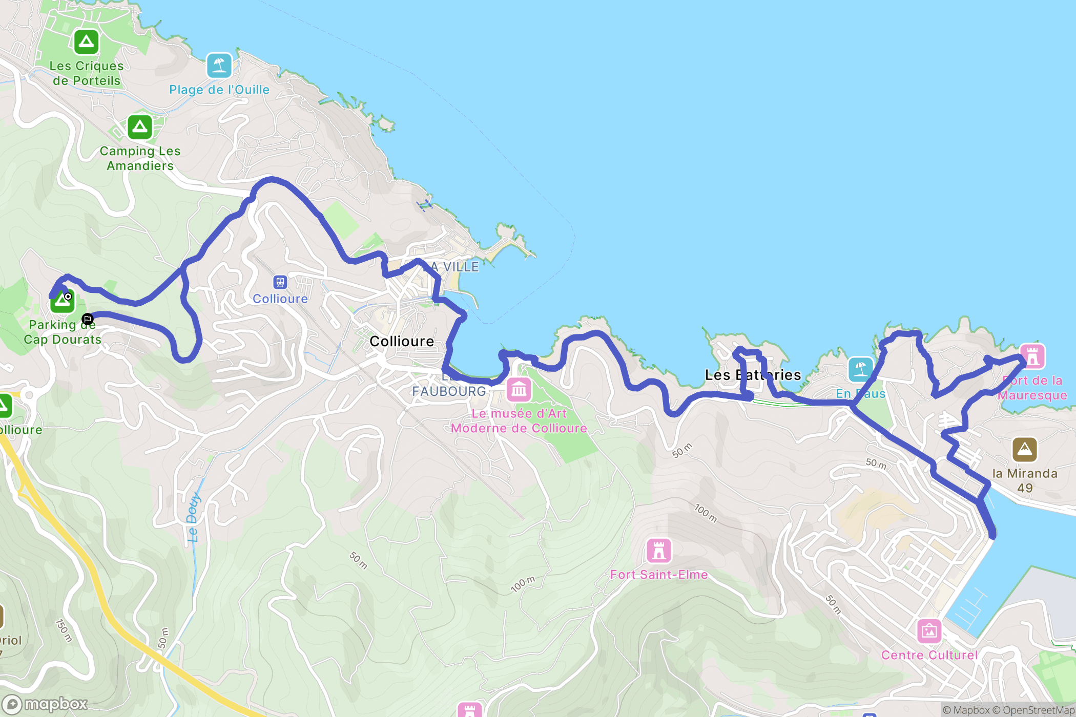 Collioure : carte du parcours de randonnée - France