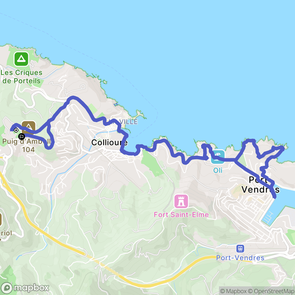 Collioure : carte du parcours de randonnée - France
