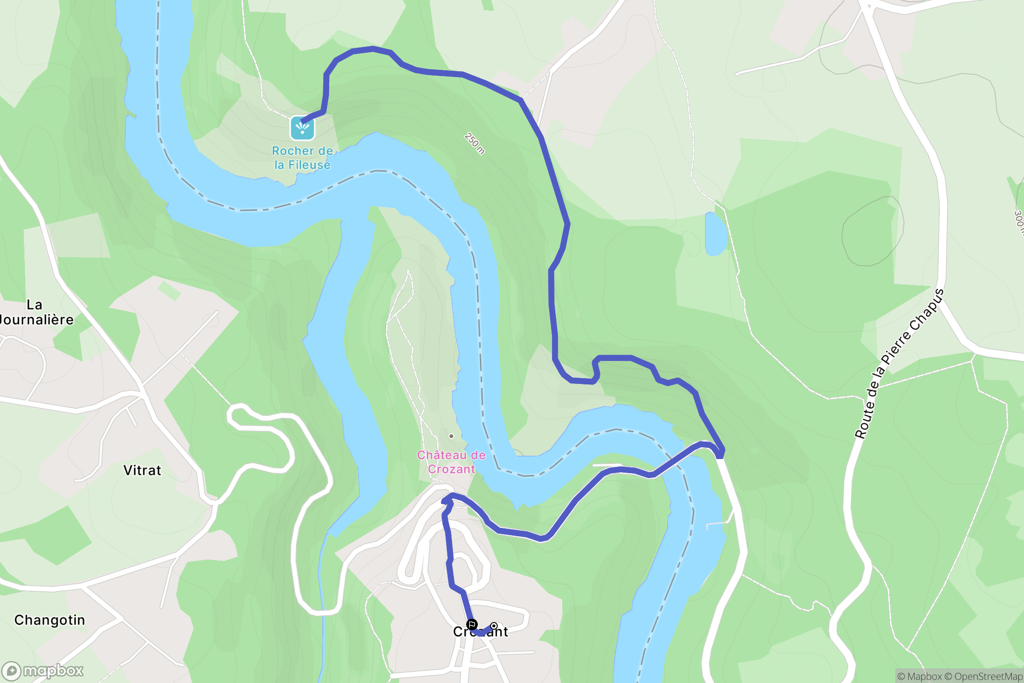 Crozant : carte du parcours de randonnée - France