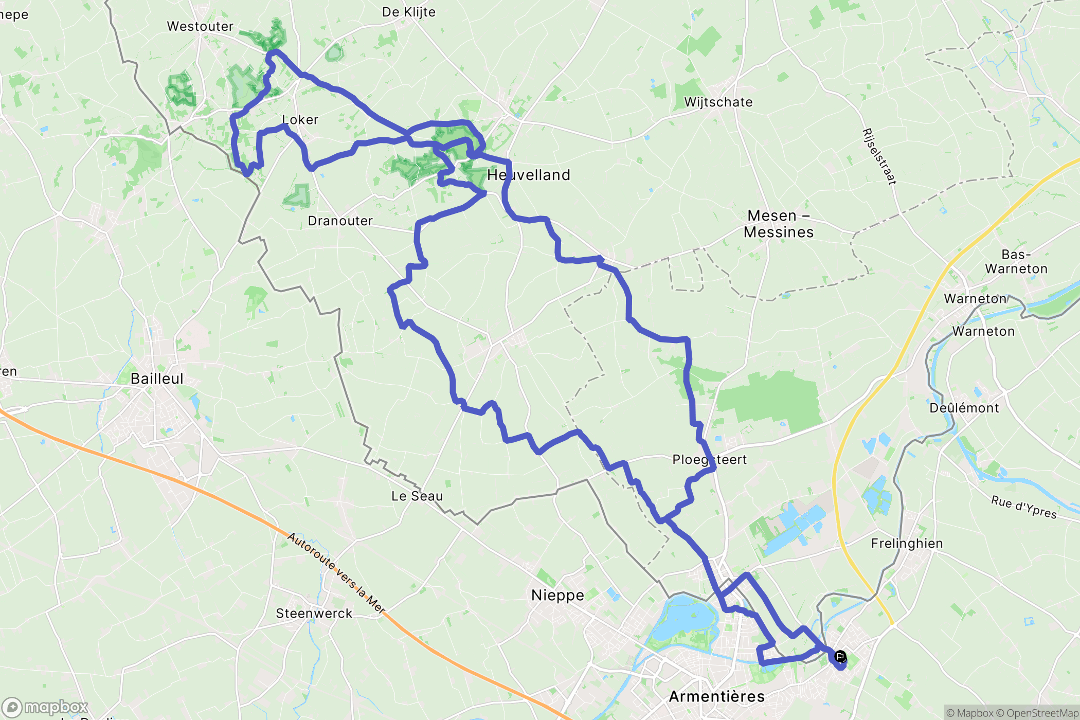 Houplines : carte du parcours de randonnée - France