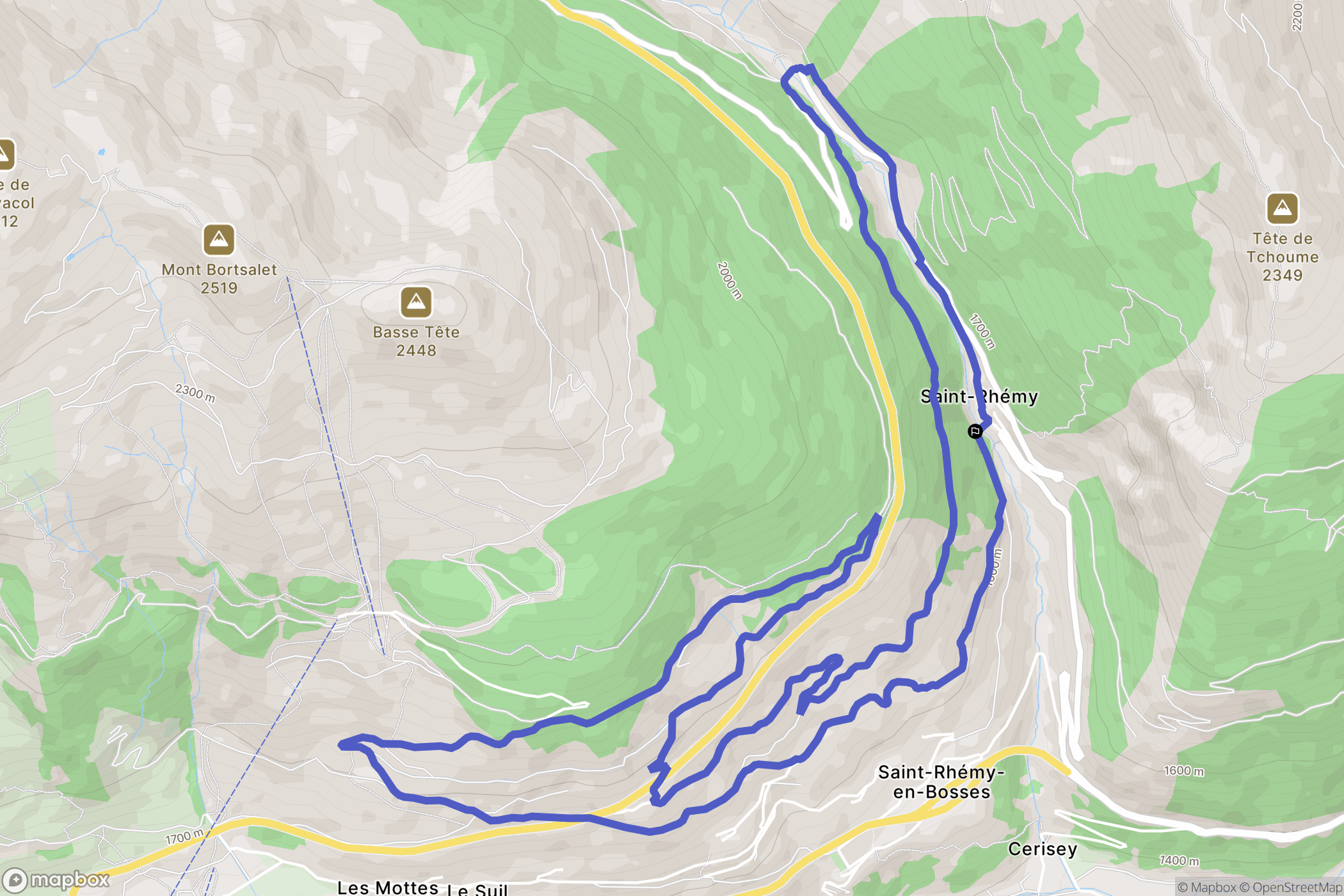 Saint-Rhémy : carte du parcours de randonnée - Italy