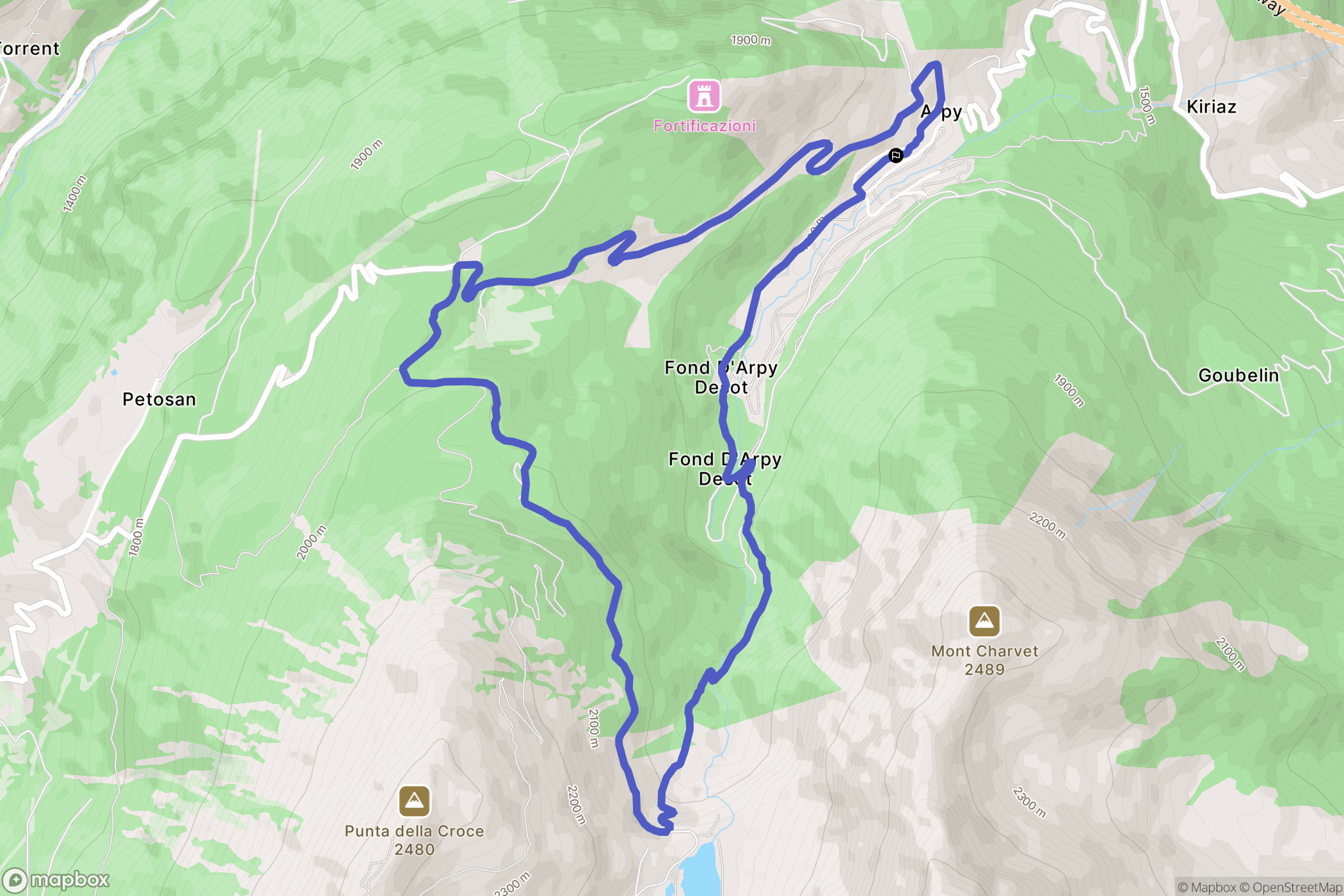 Arpy : carte du parcours de randonnée - Italy