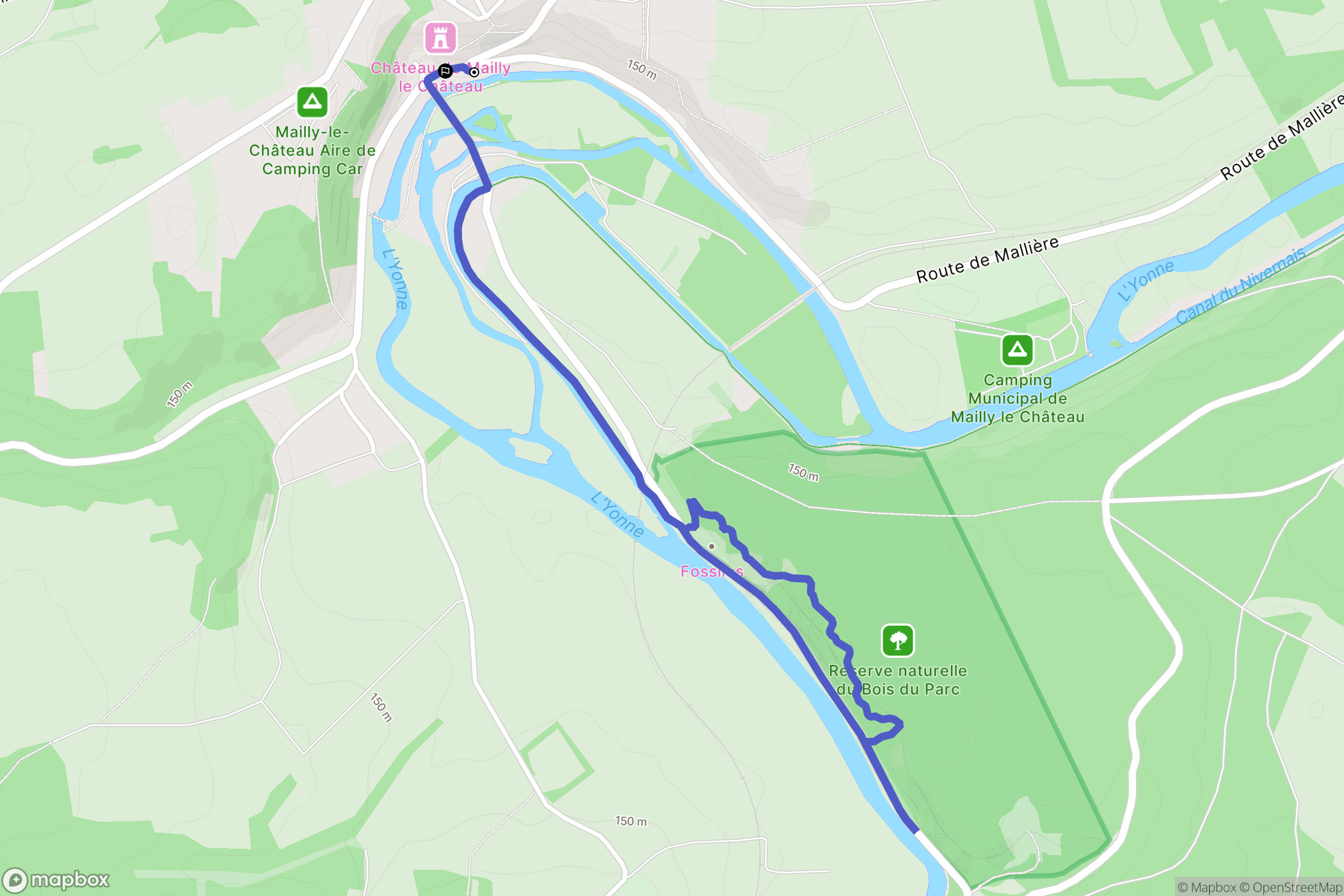 Mailly-le-Château : carte du parcours de randonnée - France