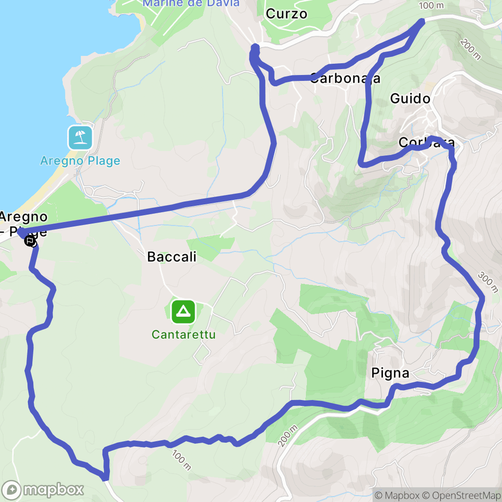 Aregno : carte du parcours de randonnée - France