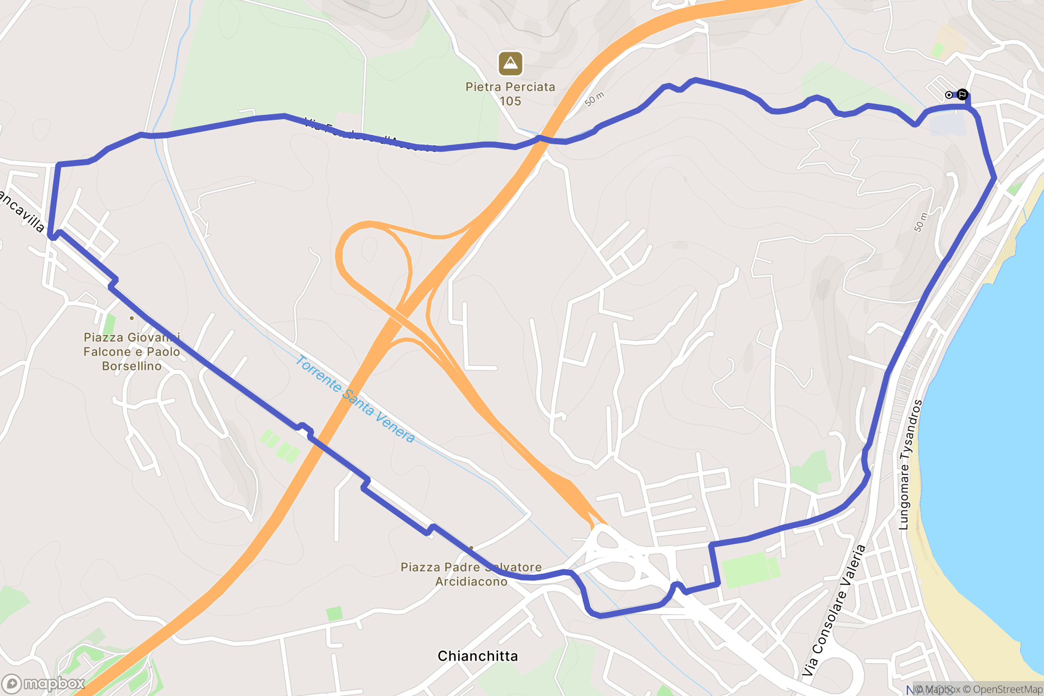Giardini Naxos : carte du parcours de randonnée - Italy