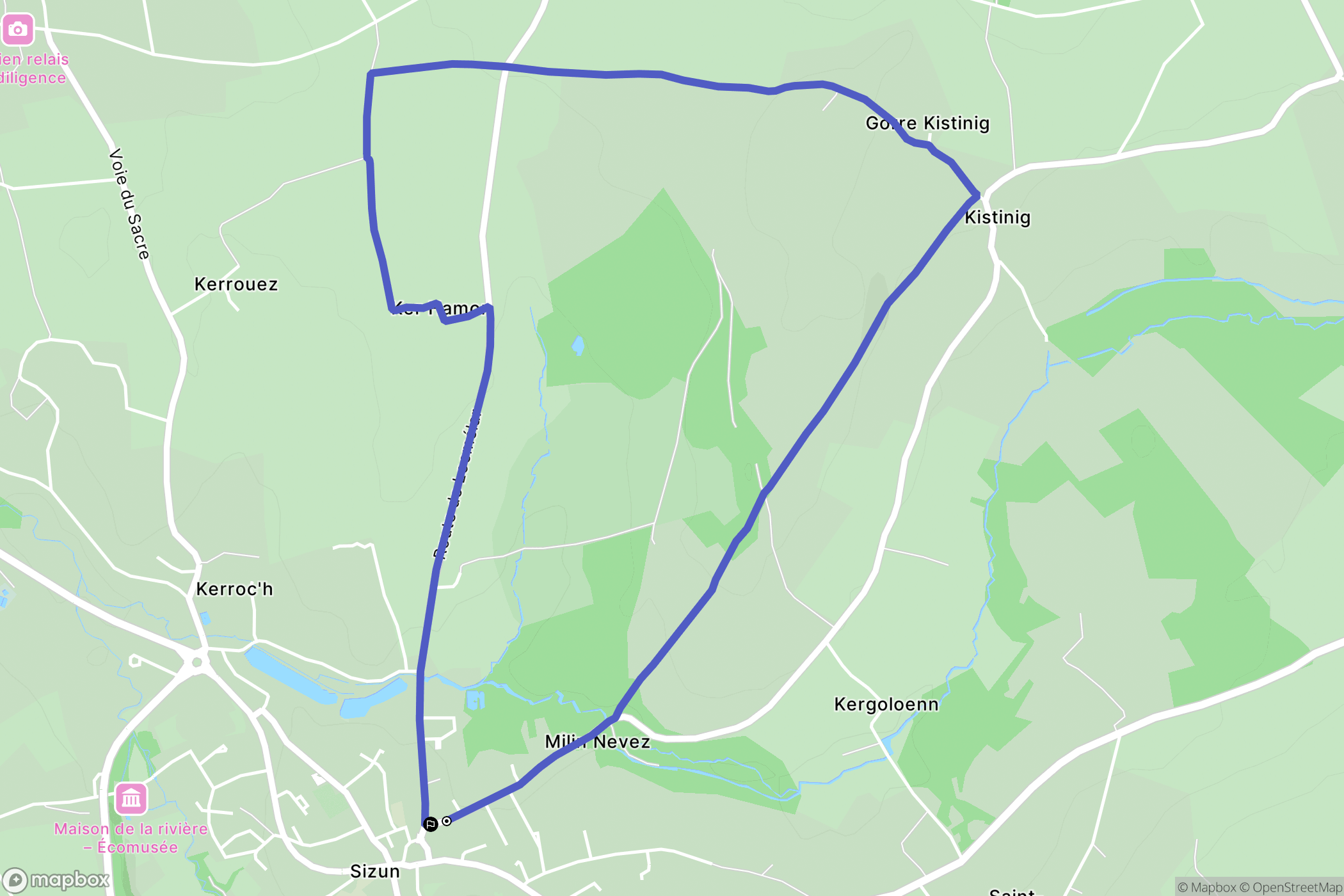 Sizun : carte du parcours de randonnée - France