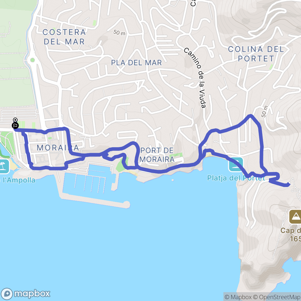 Moraira : carte du parcours de randonnée - Spain