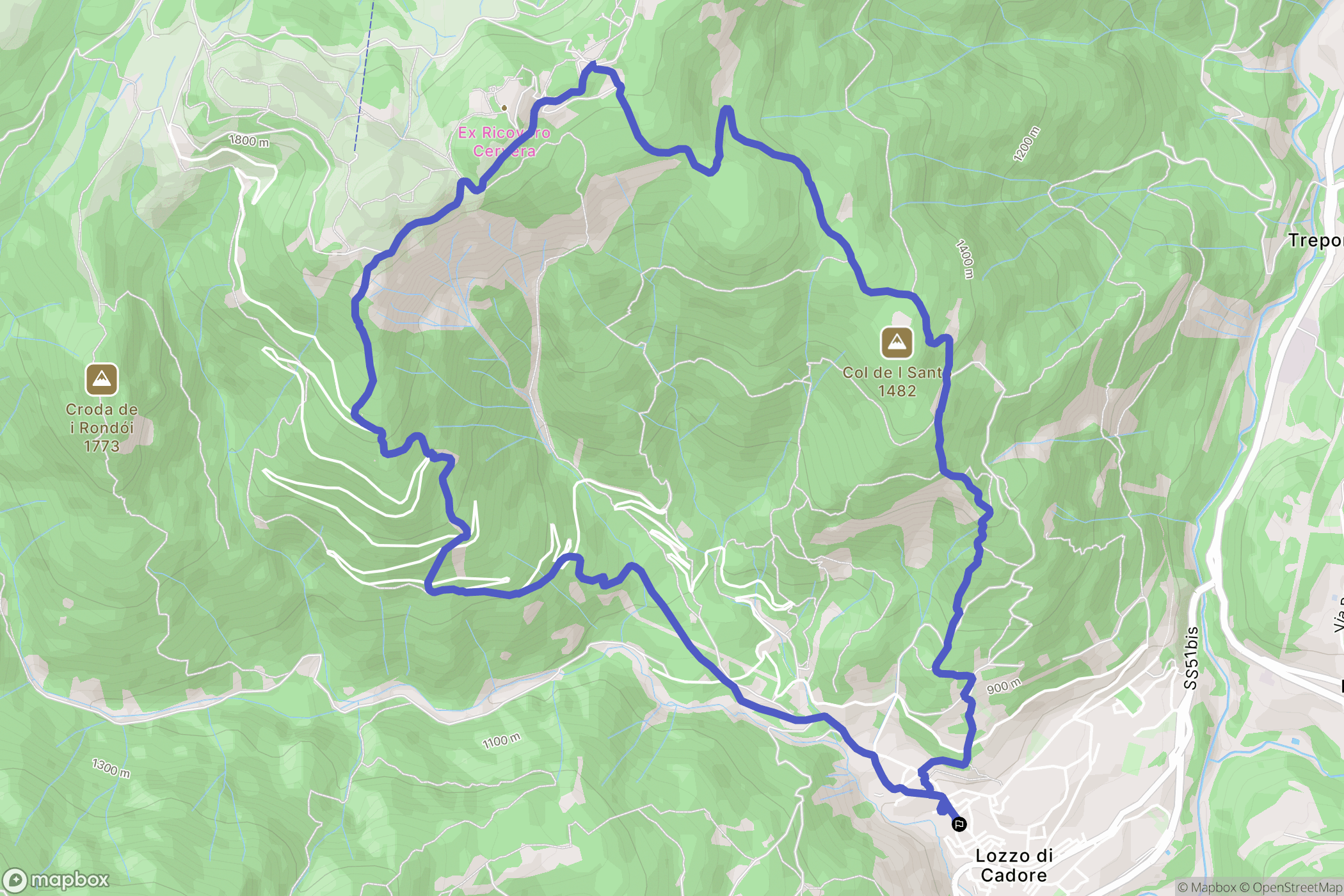 Lozzo di Cadore : carte du parcours de randonnée - Italy