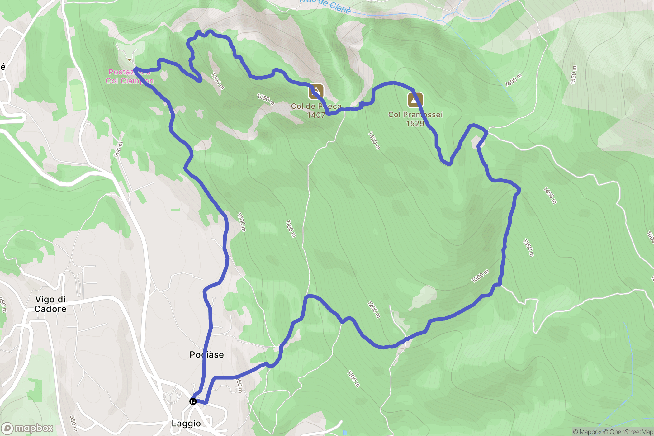 Laggio di Cadore : carte du parcours de randonnée - Italy