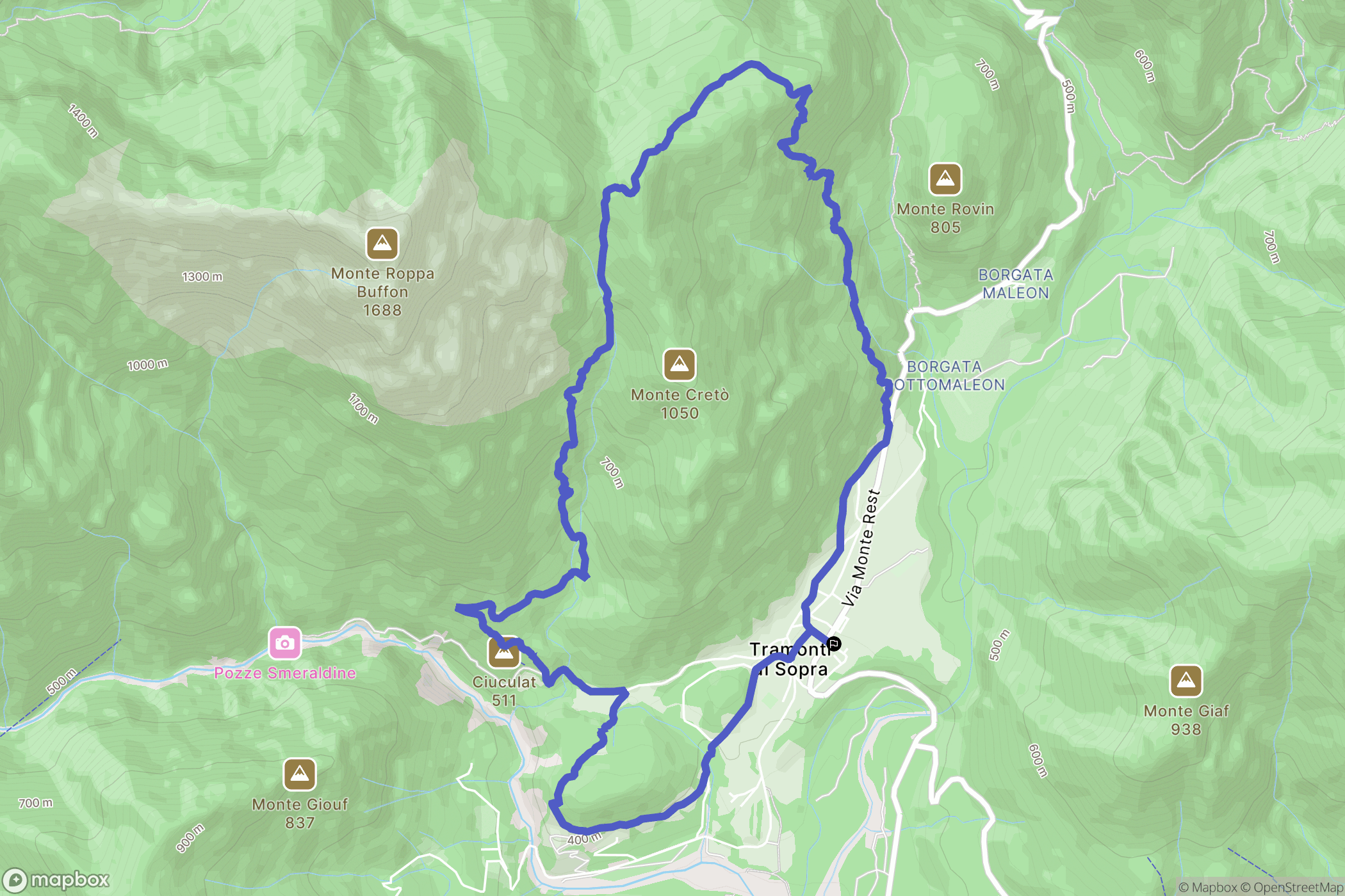 Tramonti di Sopra : carte du parcours de randonnée - Italy