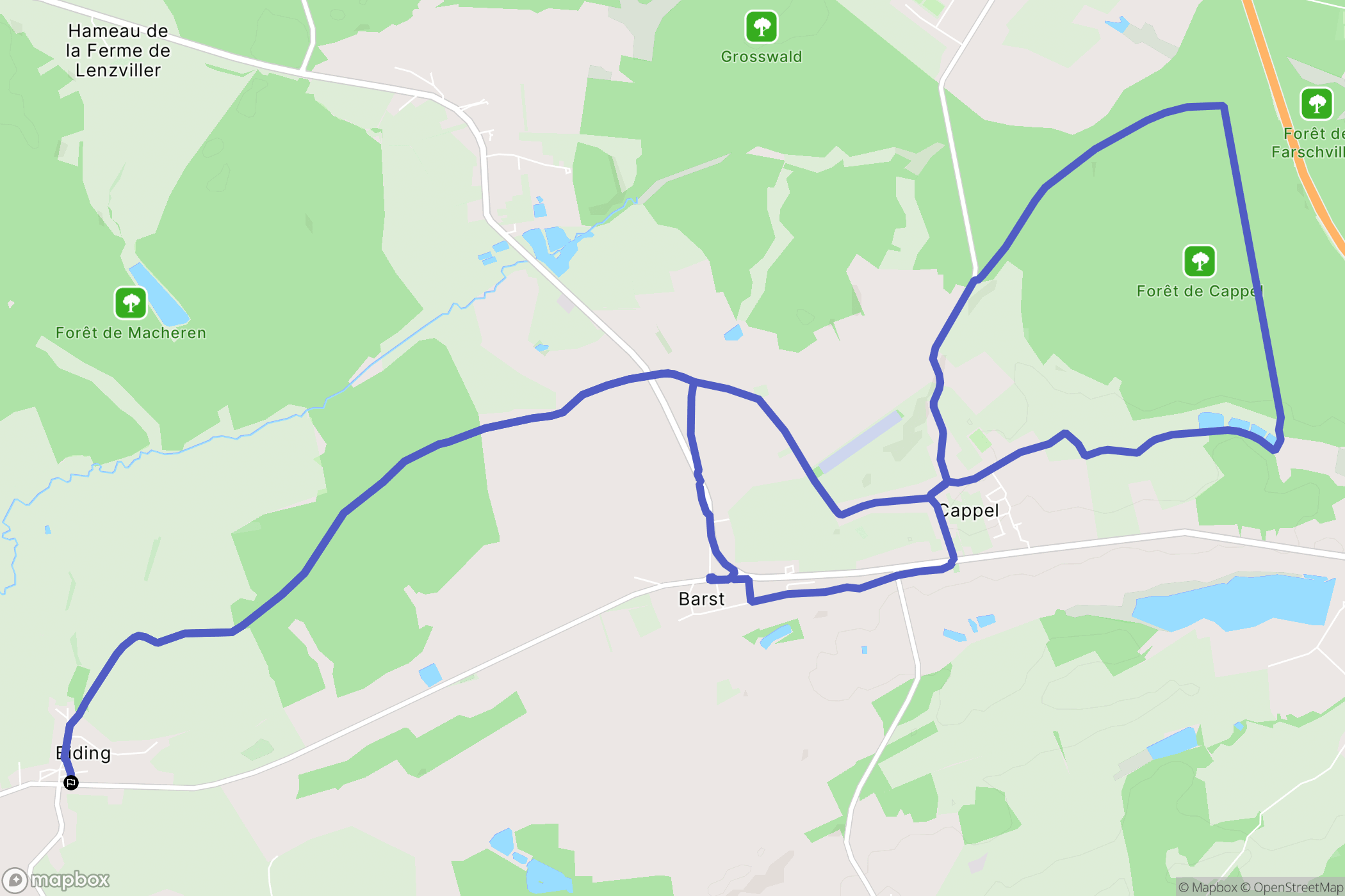 Biding : carte du parcours de randonnée - France