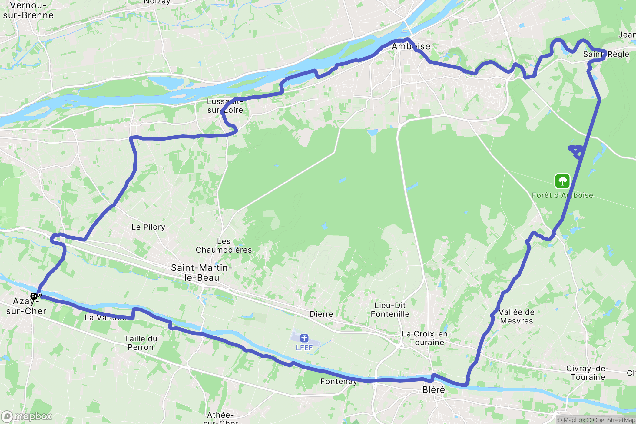 Azay-sur-Cher : carte du parcours de randonnée - France