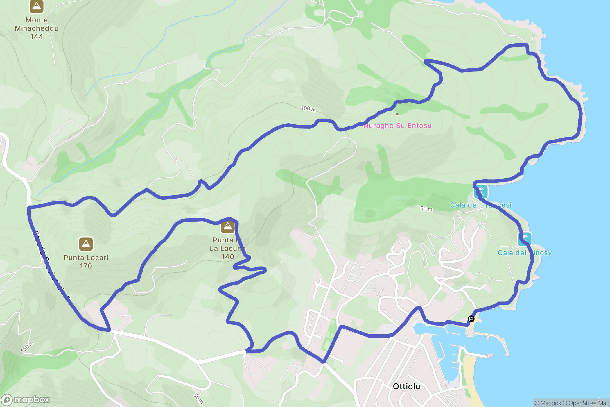 Porto Ottiolu : carte du parcours de randonnée - Italy