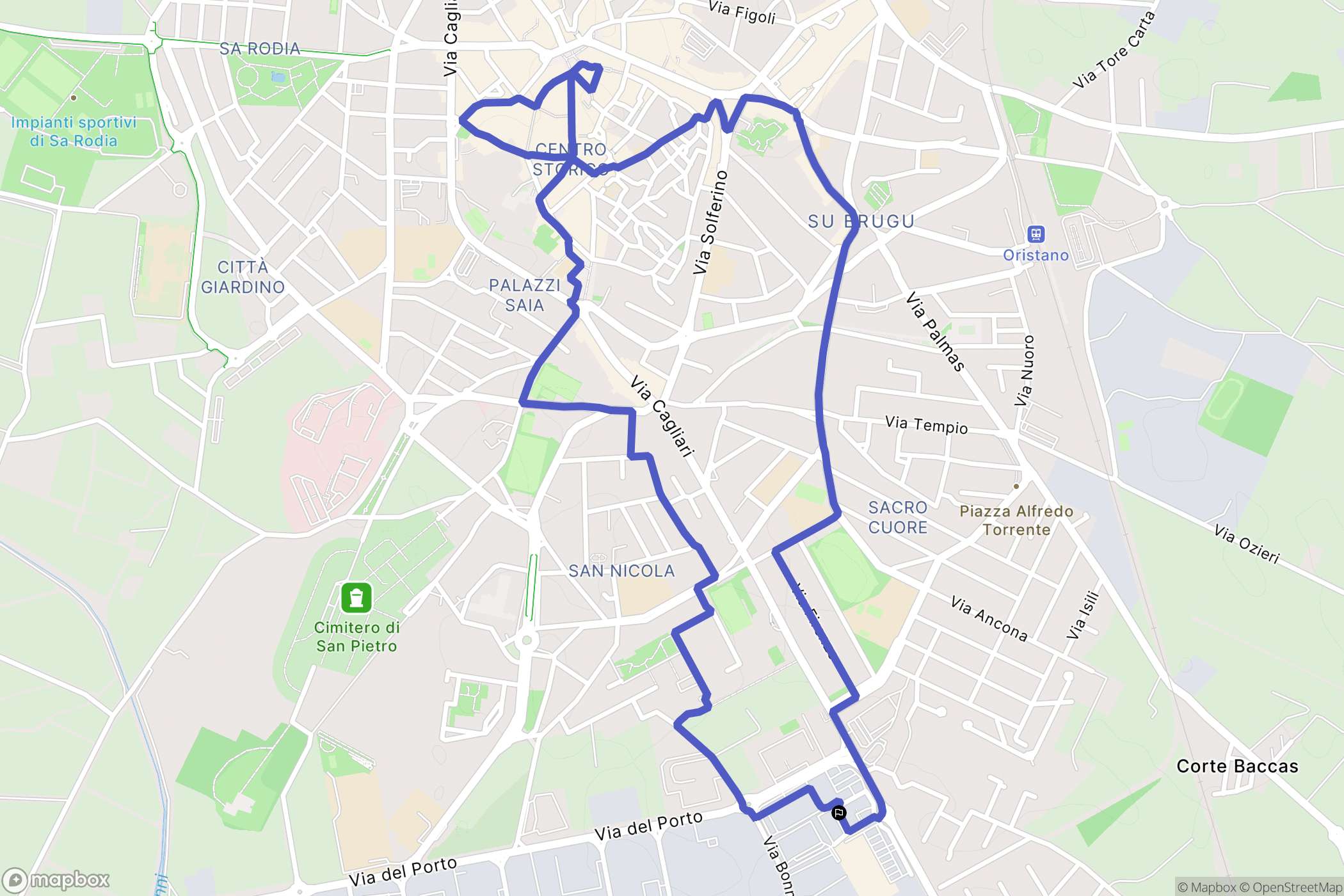 Oristano : carte du parcours de randonnée - Italy