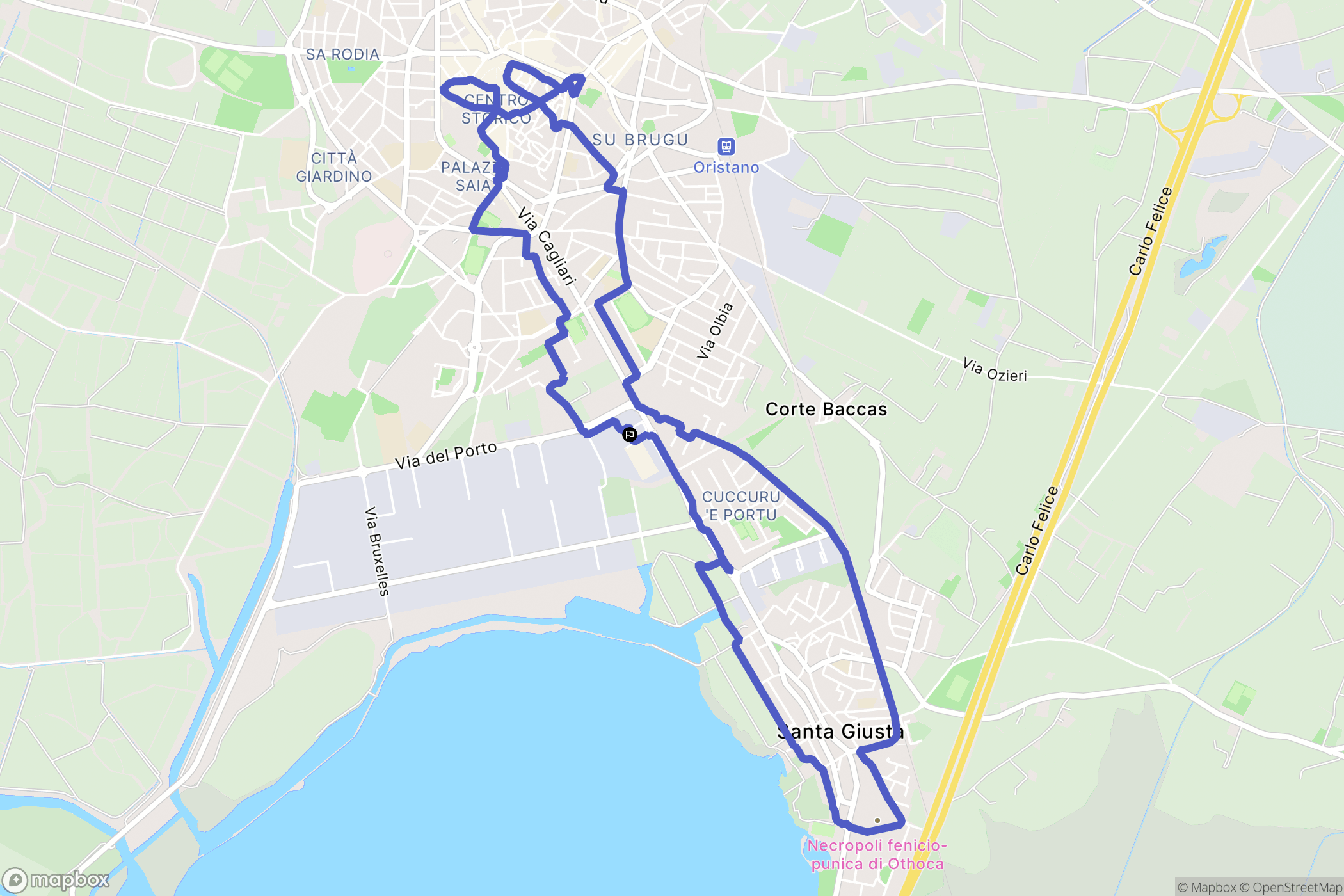 Oristano : carte du parcours de randonnée - Italy