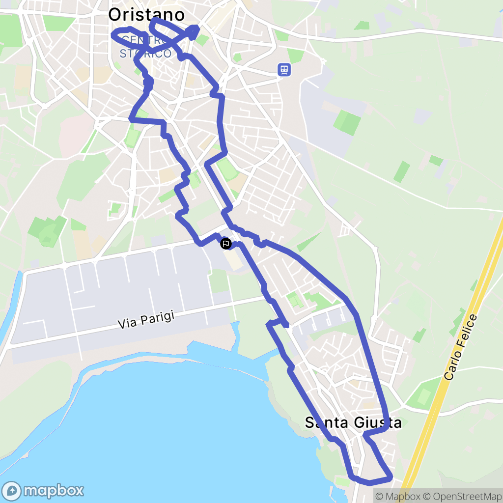 Oristano : carte du parcours de randonnée - Italy