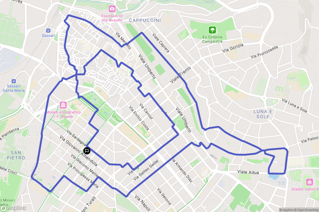 Sassari : carte du parcours de randonnée - Italy