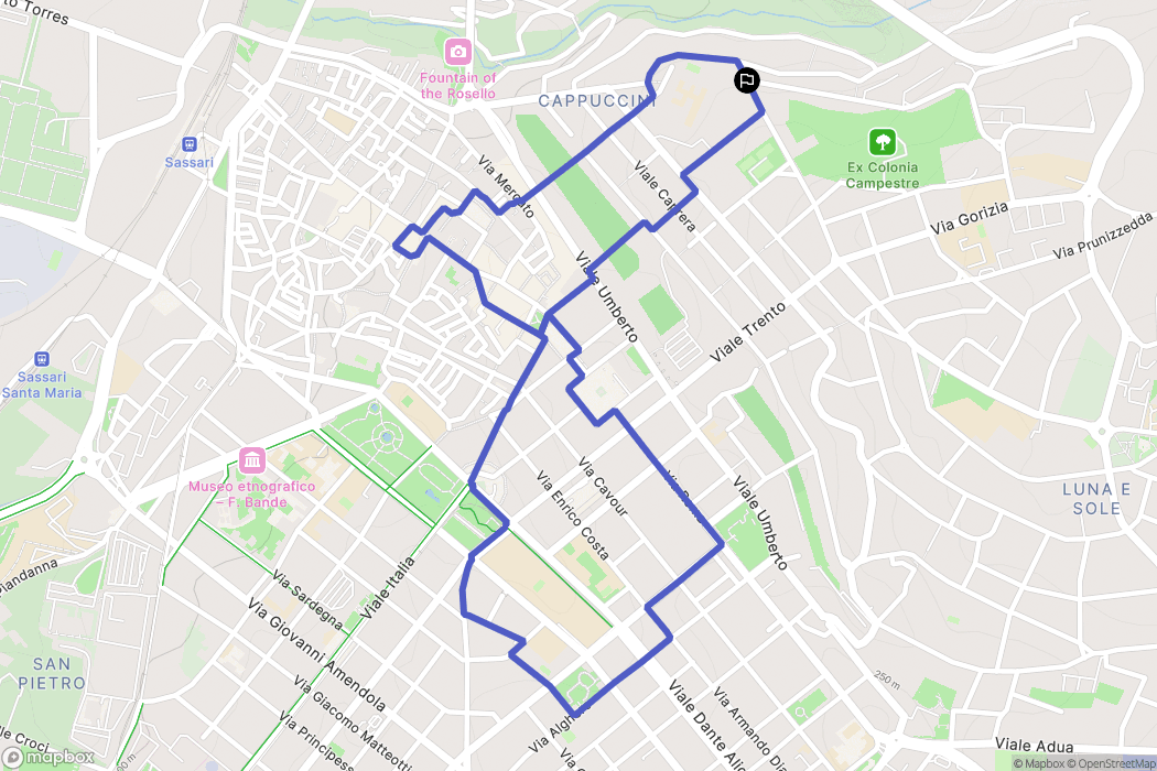 Sassari : carte du parcours de randonnée - Italy