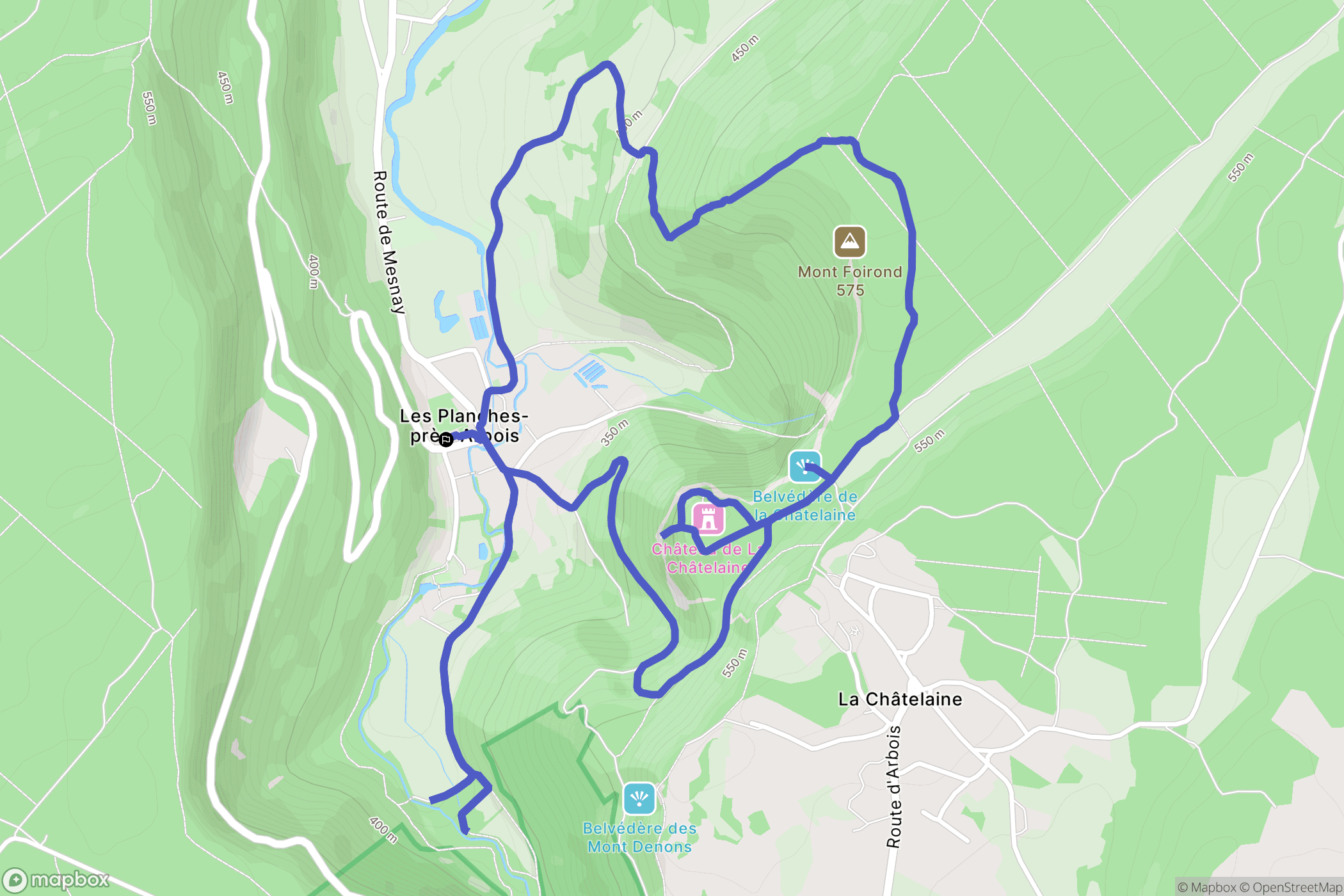 Les Planches-près-Arbois : carte du parcours de randonnée - France