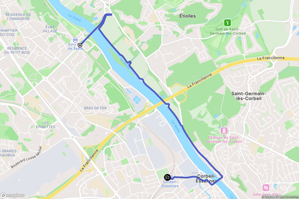 Évry-Courcouronnes : carte du parcours de randonnée - France