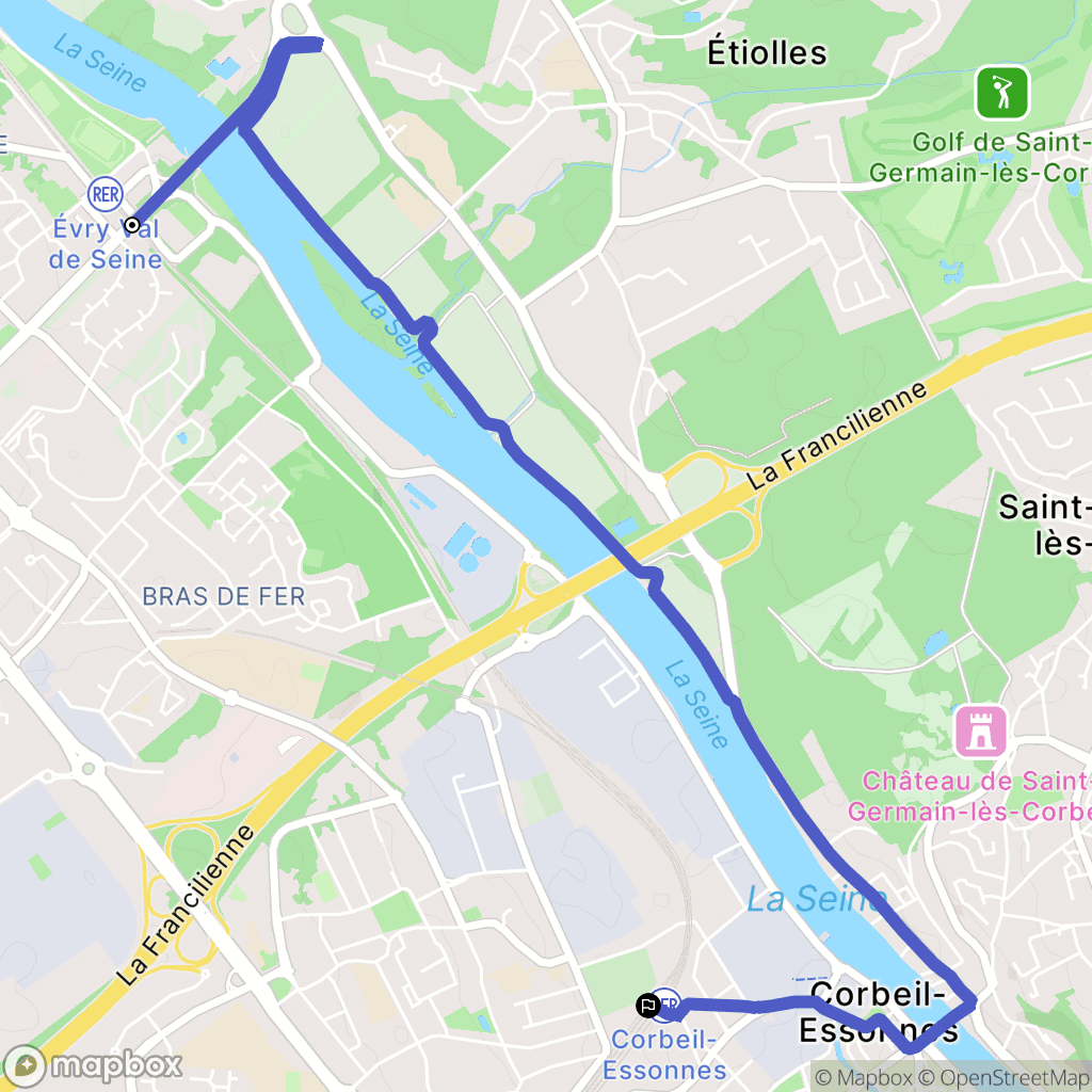 Évry-Courcouronnes : carte du parcours de randonnée - France