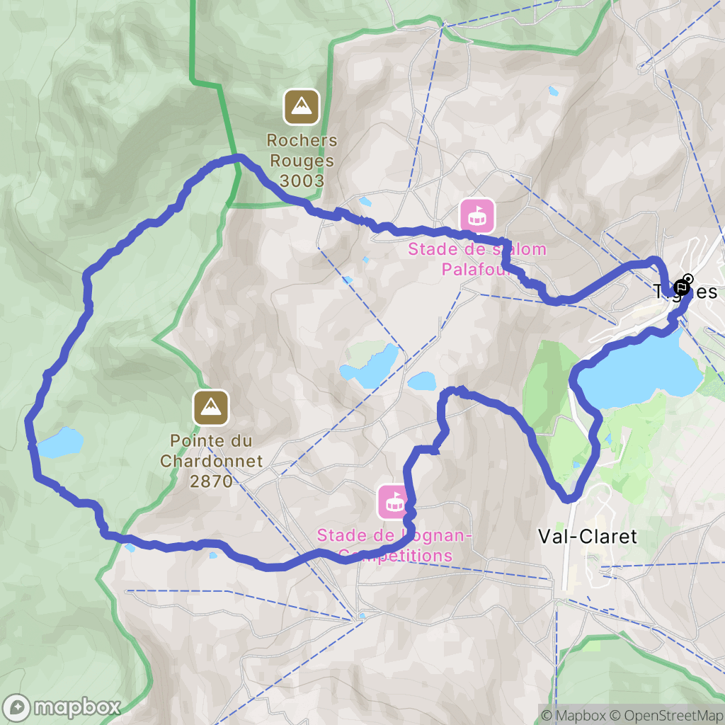 Tignes : carte du parcours de randonnée - France