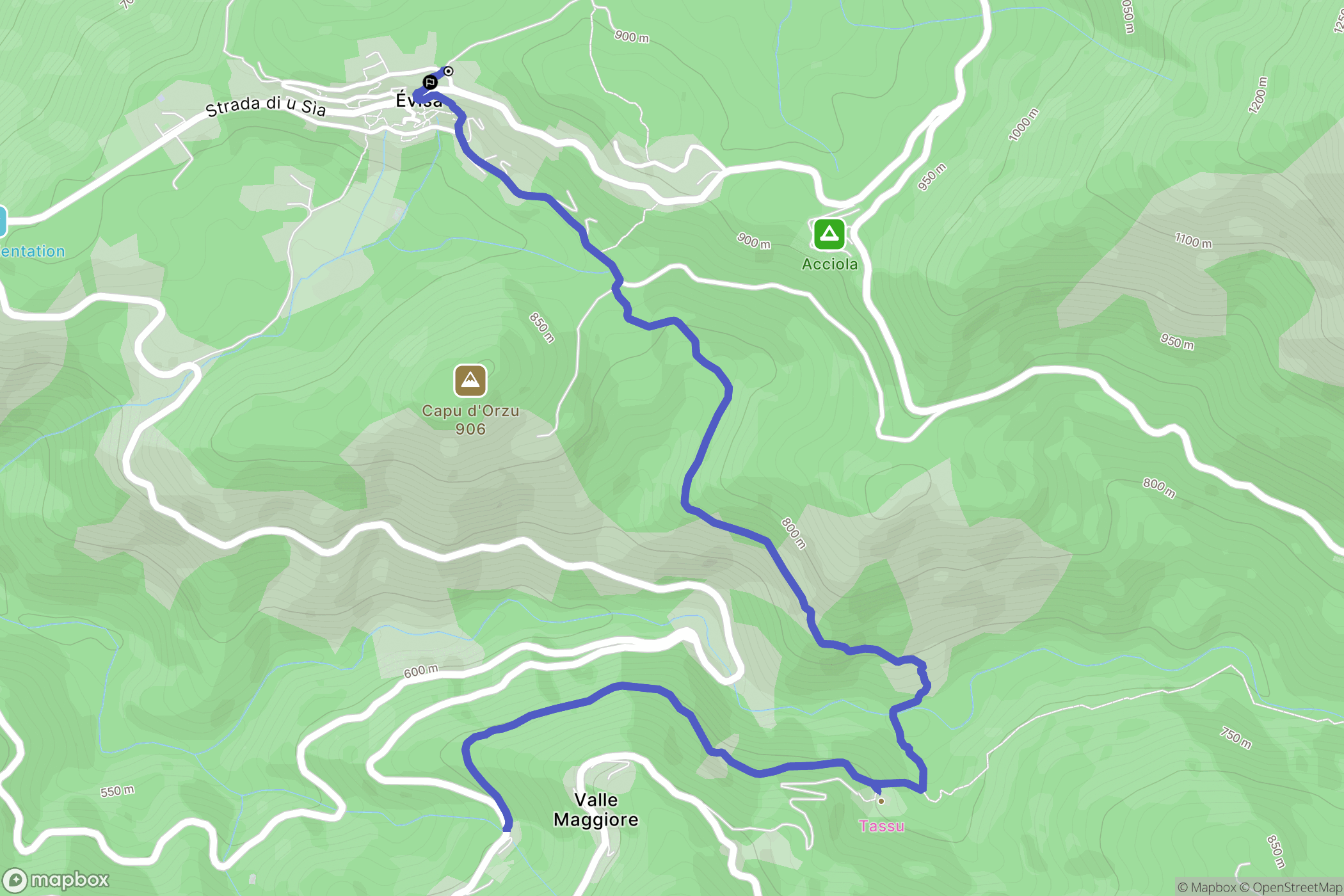 Évisa : carte du parcours de randonnée - France