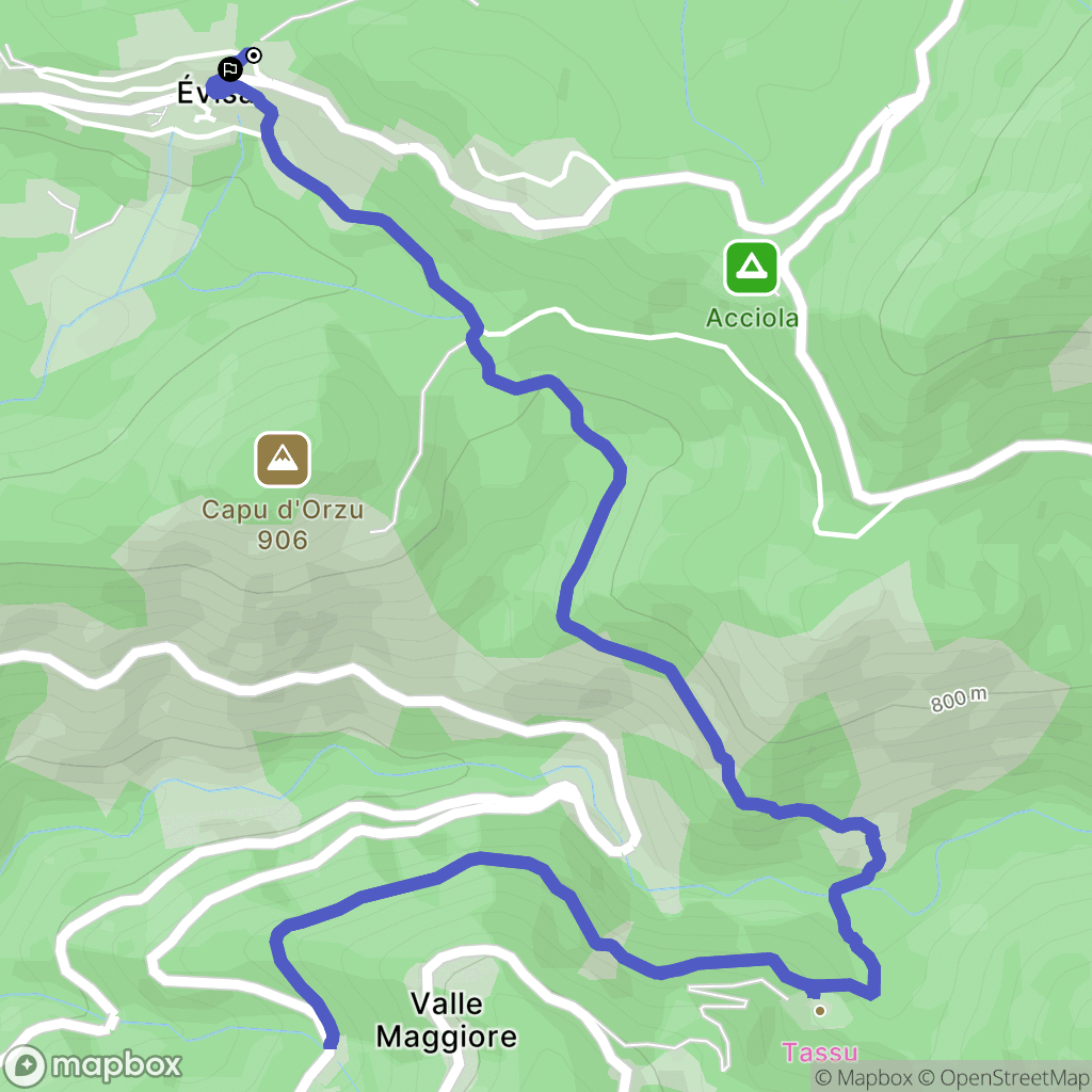 Évisa : carte du parcours de randonnée - France