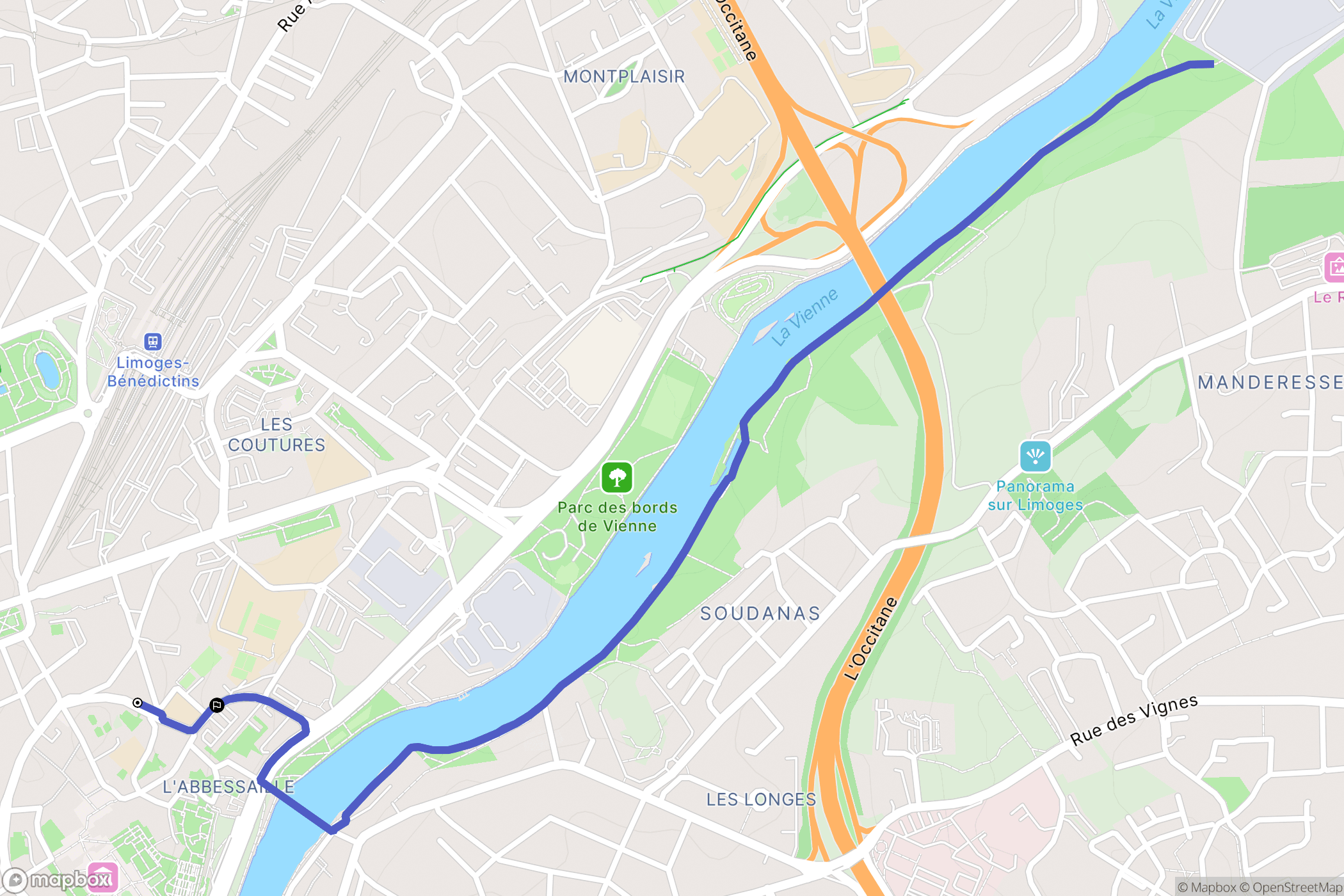 Limoges : carte du parcours de randonnée - France