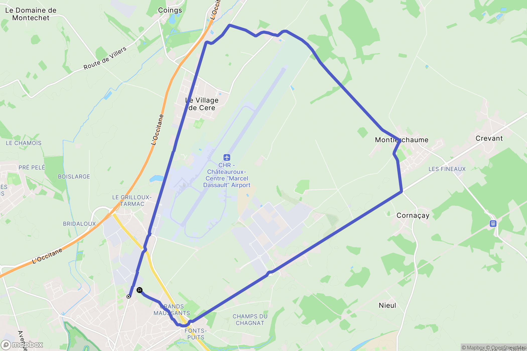 Déols : carte du parcours de randonnée - France
