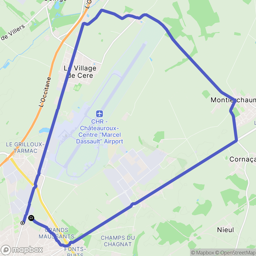 Déols : carte du parcours de randonnée - France