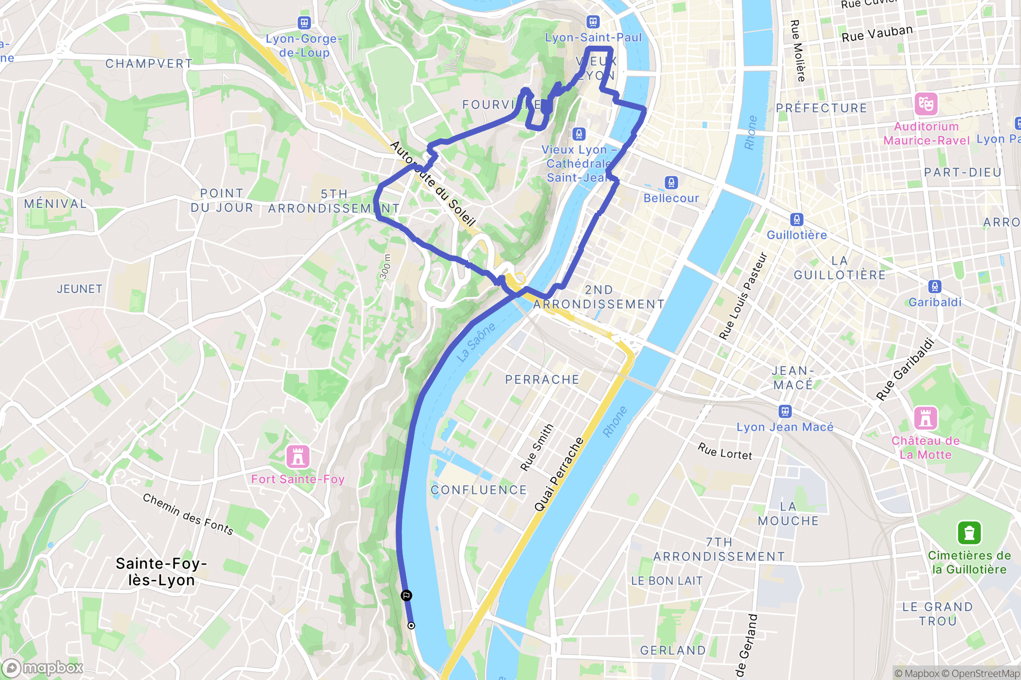 La Mulatière : carte du parcours de randonnée - France