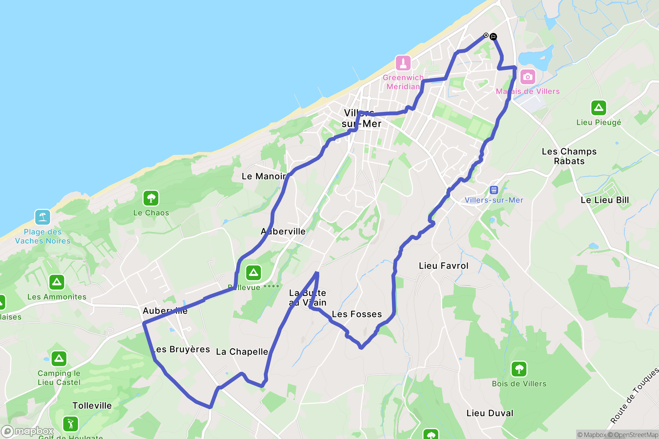 Villers-sur-Mer : carte du parcours de randonnée - France