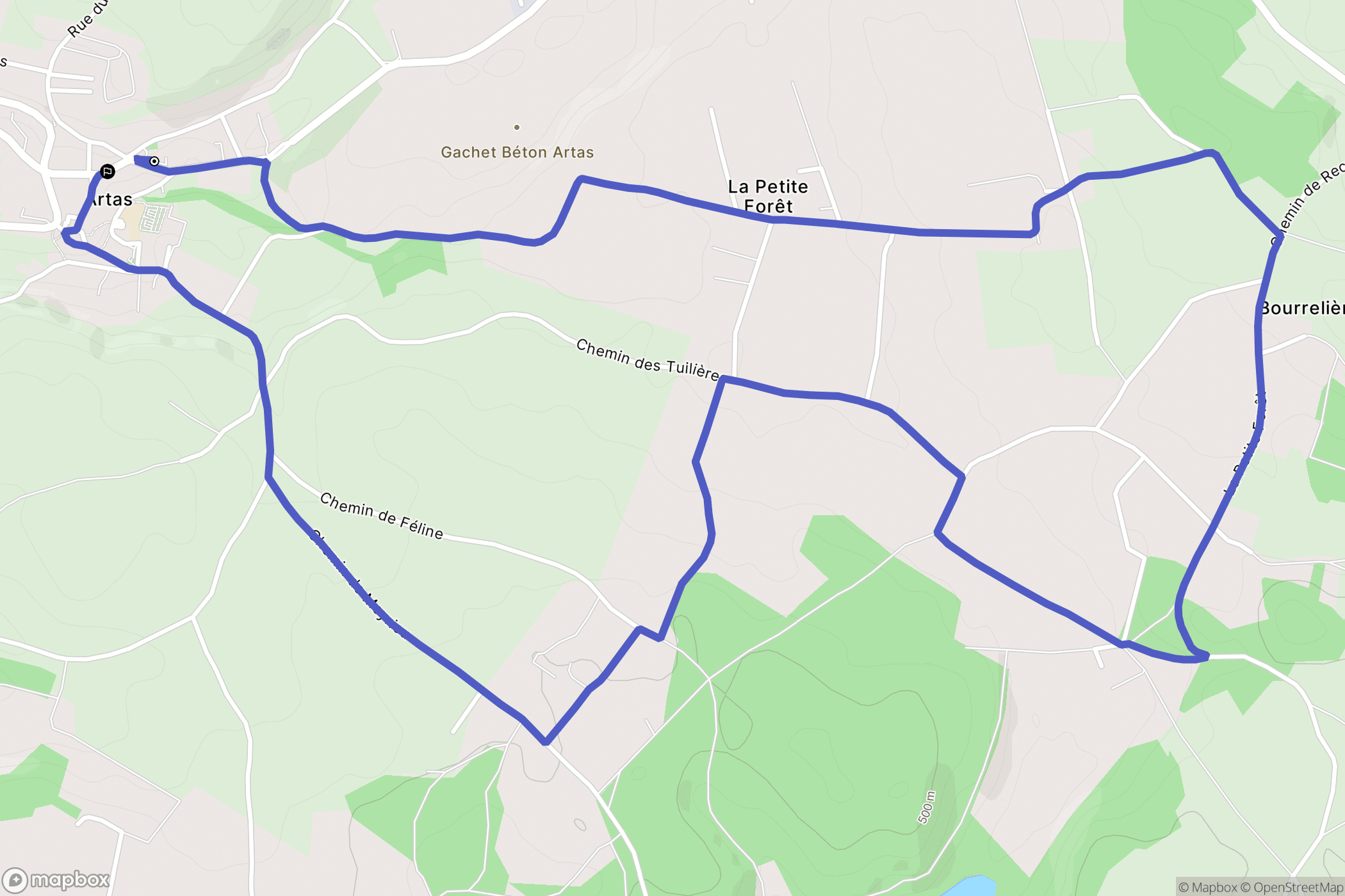 Artas : carte du parcours de randonnée - France