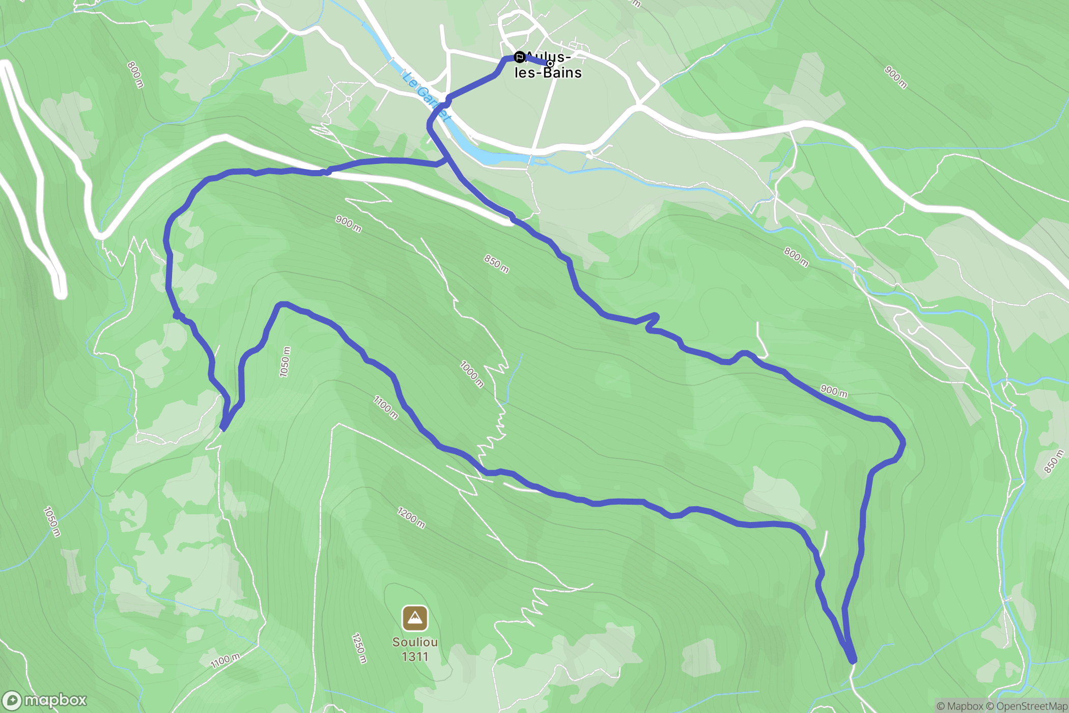 Aulus-les-Bains : carte du parcours de randonnée - France