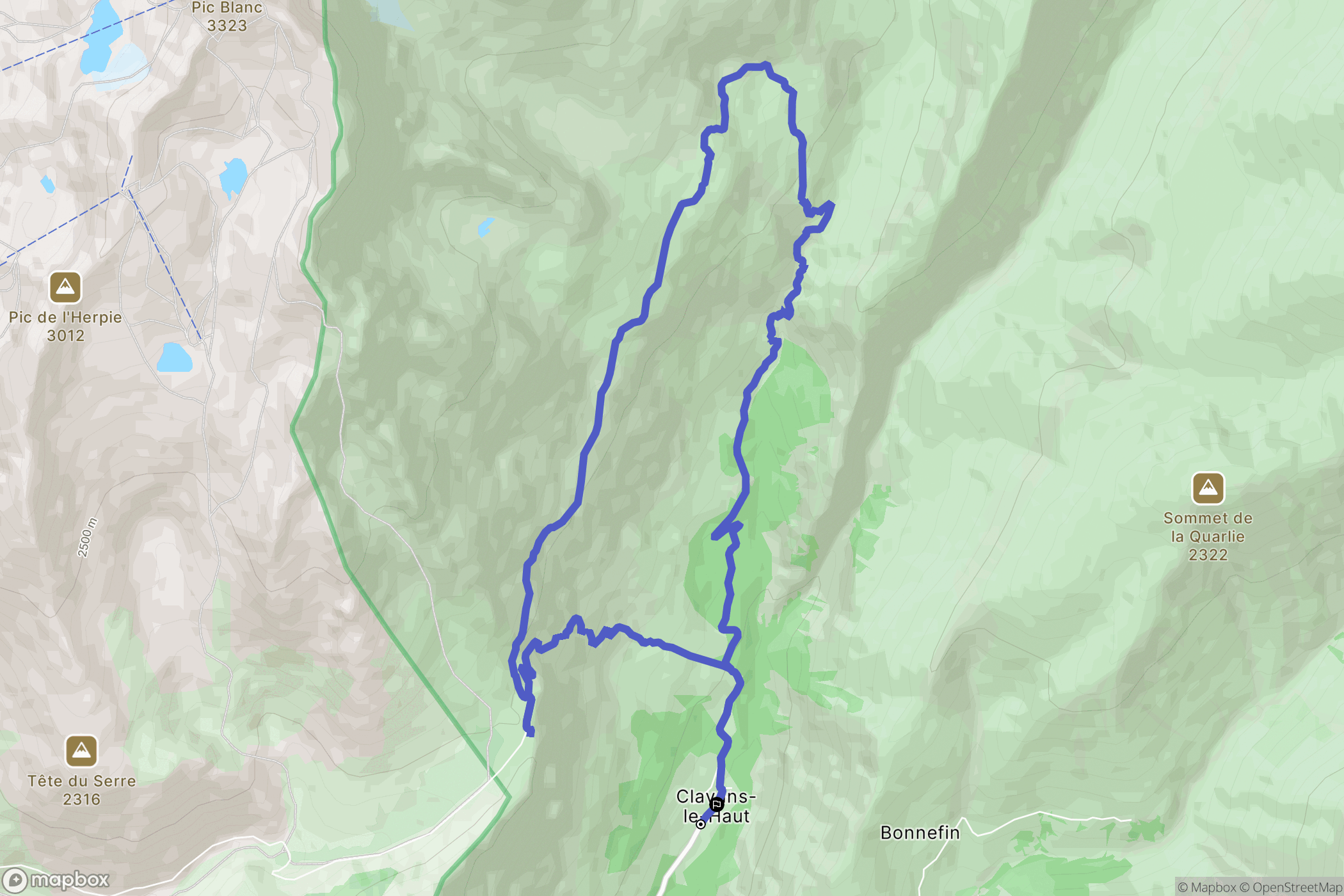 Clavans-en-Haut-Oisans : carte du parcours de randonnée - France