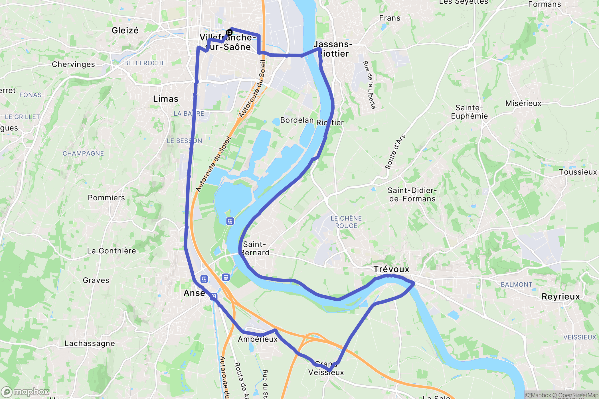 Villefranche-sur-Saône : carte du parcours de randonnée - France