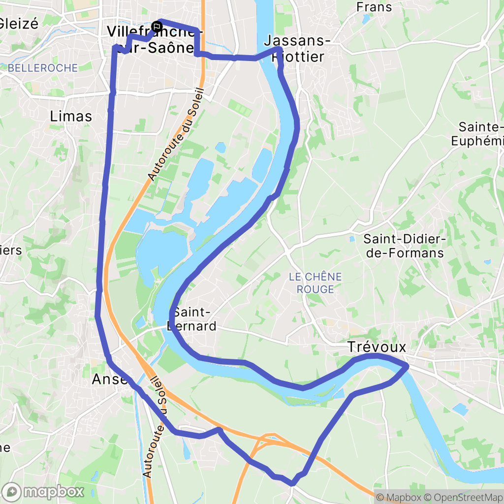 Villefranche-sur-Saône : carte du parcours de randonnée - France