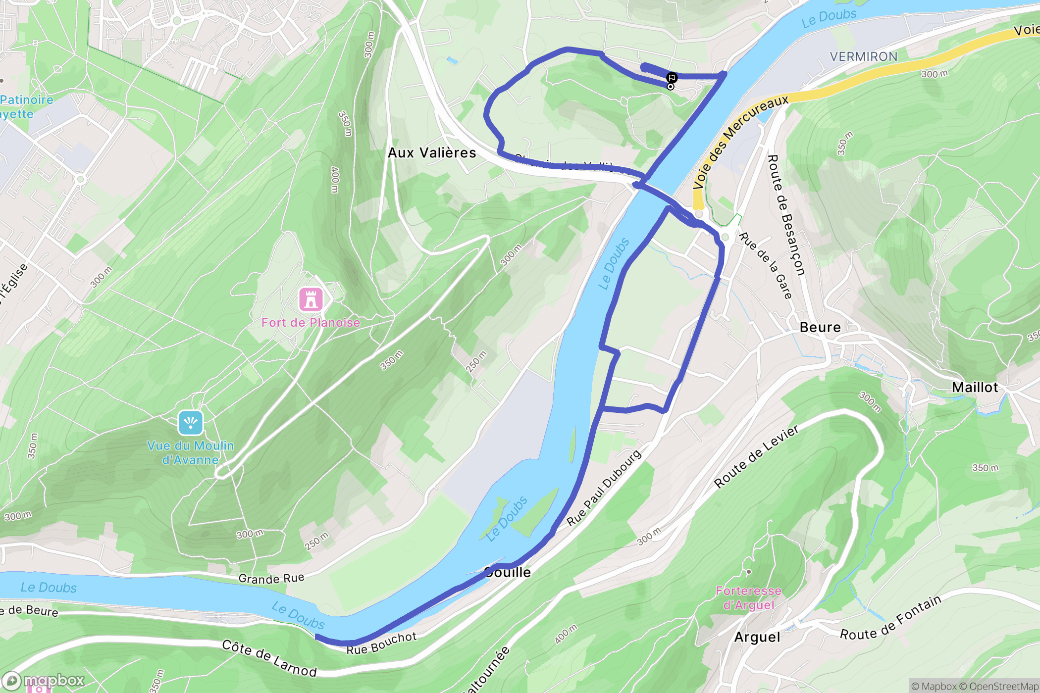 Besançon : carte du parcours de randonnée - France