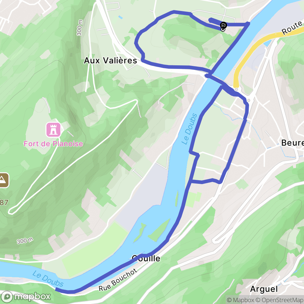 Besançon : carte du parcours de randonnée - France