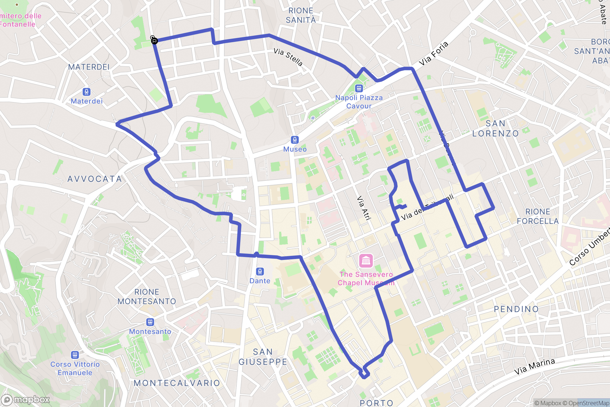 Napoli : carte du parcours de randonnée - Italy
