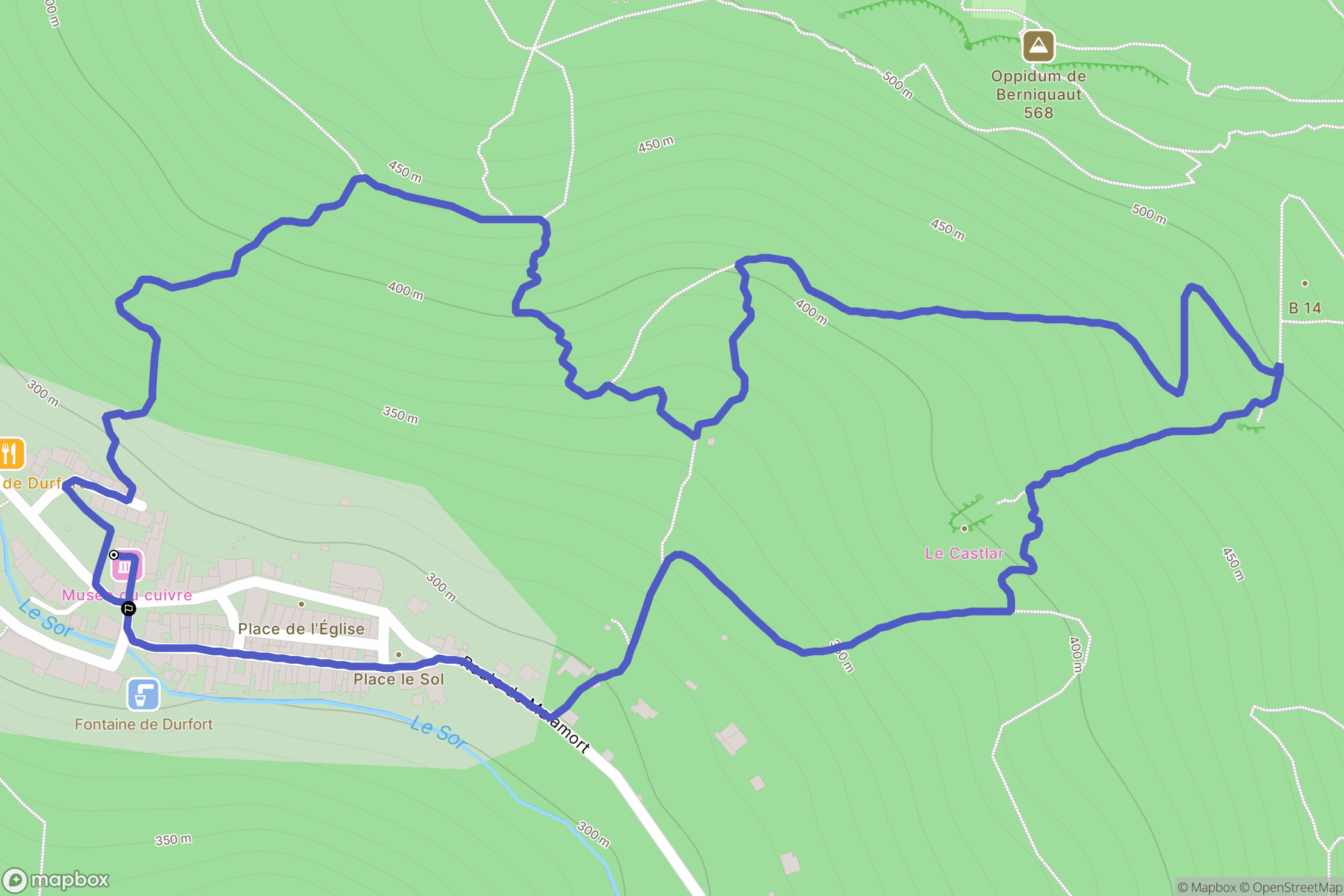 Durfort : carte du parcours de randonnée - France