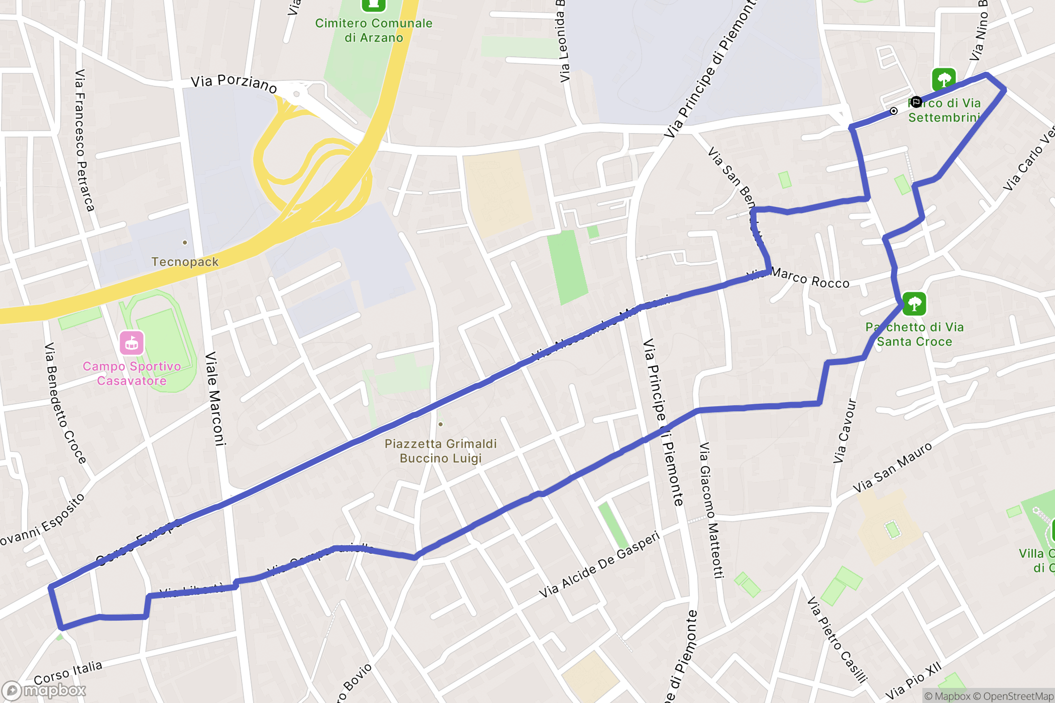 Casoria : carte du parcours de randonnée - Italy