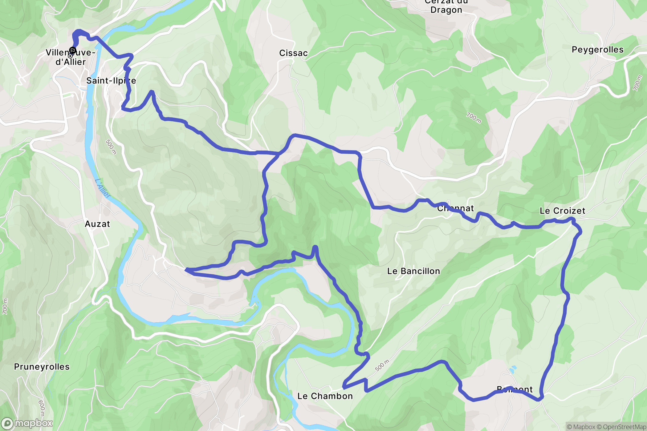 Villeneuve-d'Allier : carte du parcours de randonnée - France