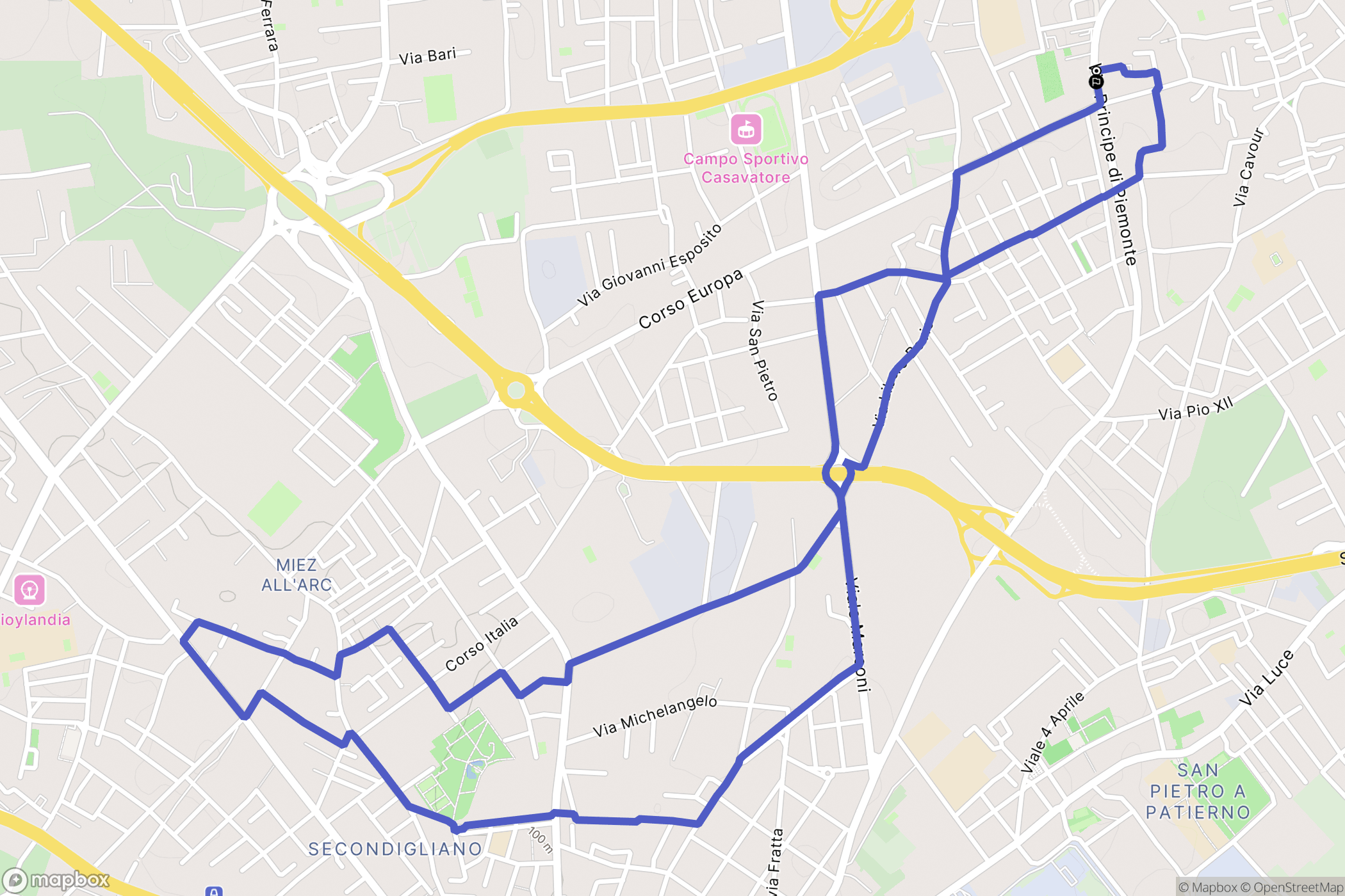 Casoria : carte du parcours de randonnée - Italy