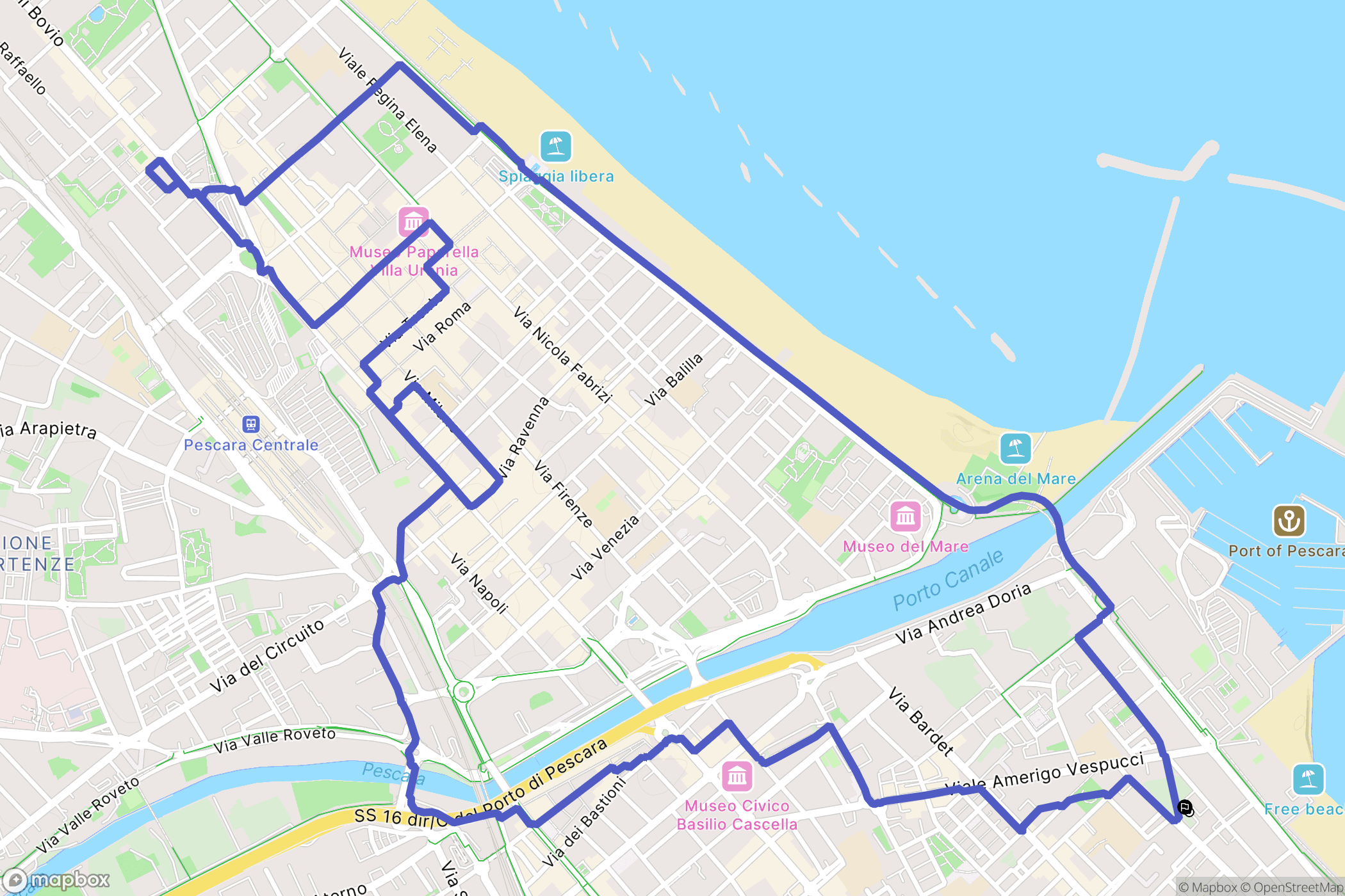 Pescara : carte du parcours de randonnée - Italy
