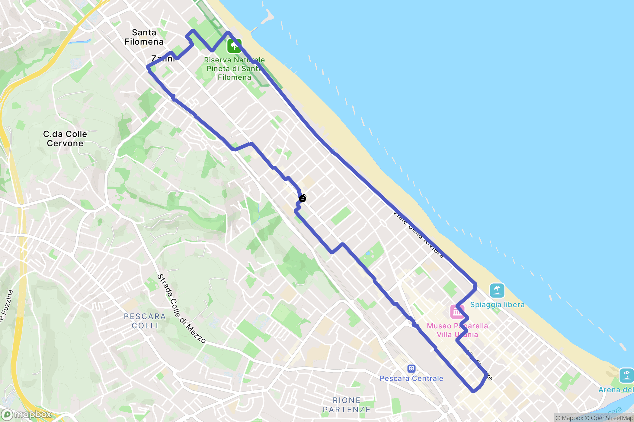 Pescara : carte du parcours de randonnée - Italy