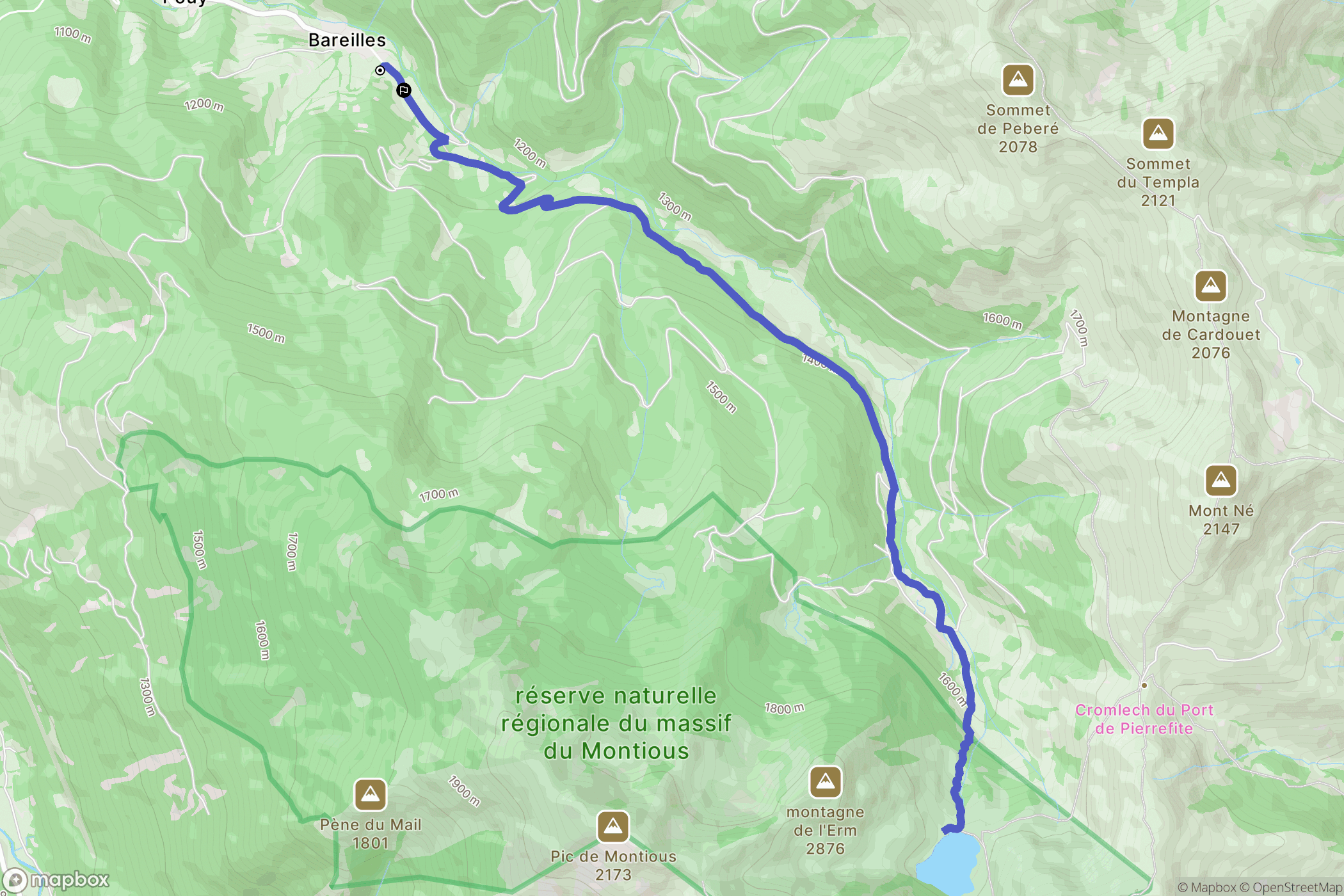 Bareilles : carte du parcours de randonnée - France