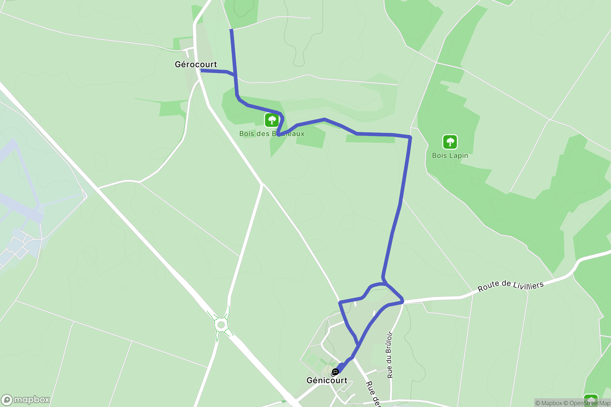 Génicourt : carte du parcours de randonnée - France
